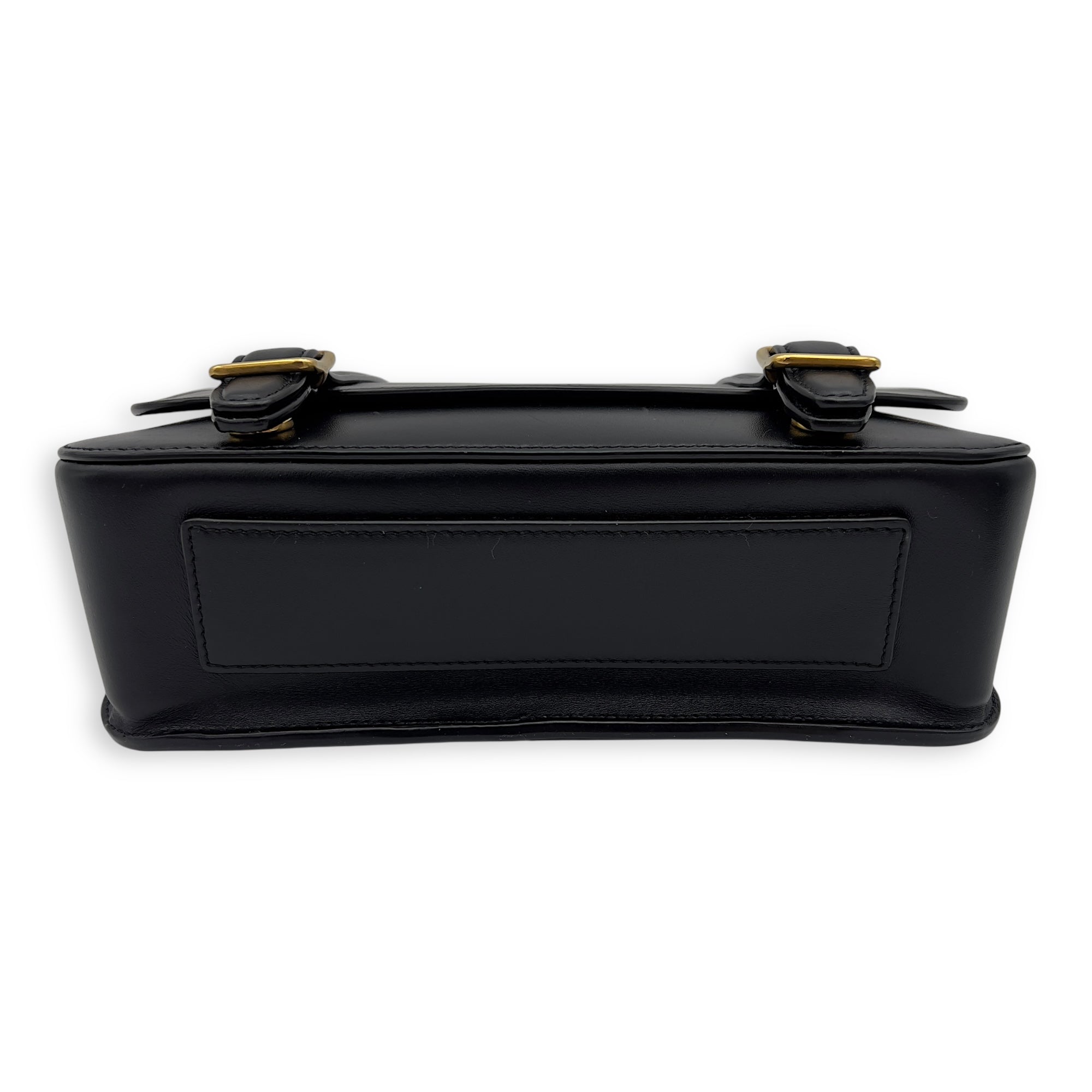 Saint Laurent Satchel Crossbody Bag Black in Calfskin, Gold hardware_5