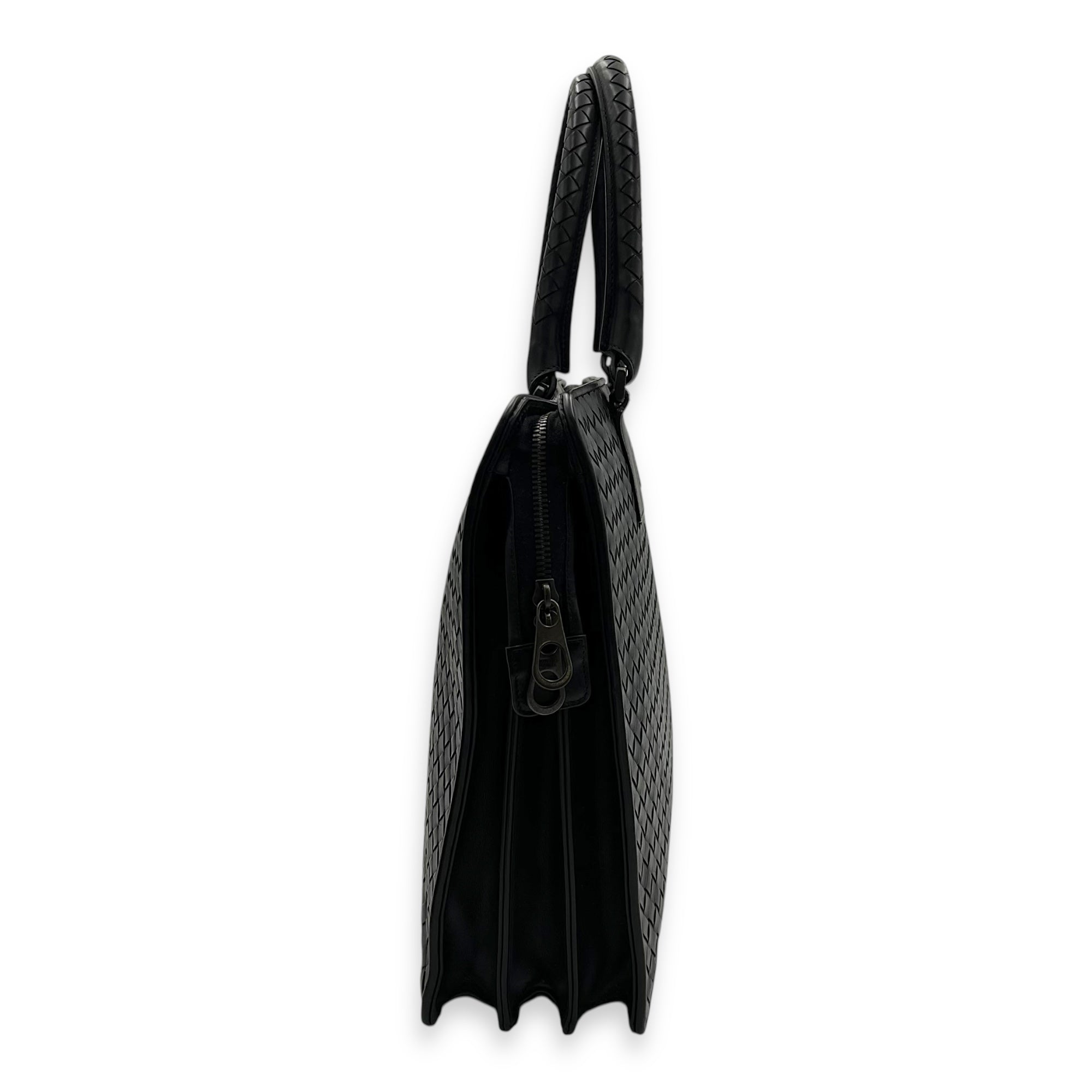 Bottega Veneta Vintage Top Handle Bag Black in Calfskin, Ruthenium hardware_4