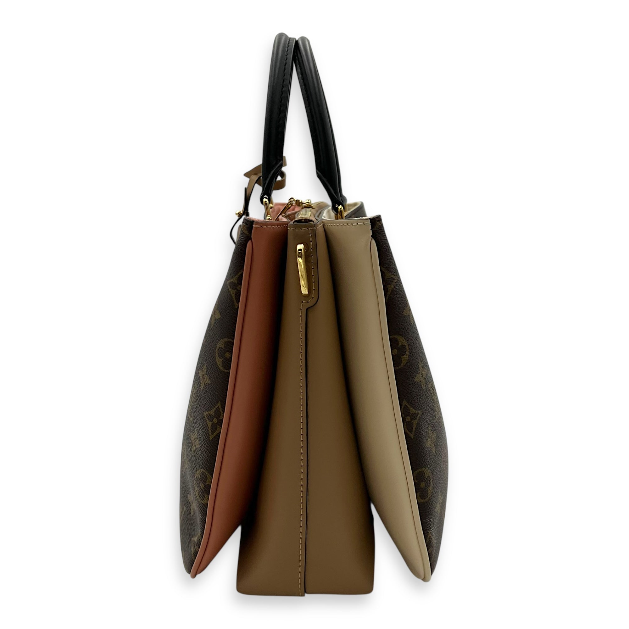 Louis Vuitton Millefeuille Top Handle Bag Brown in Monogram Coated Canvas, Gold hardware_4