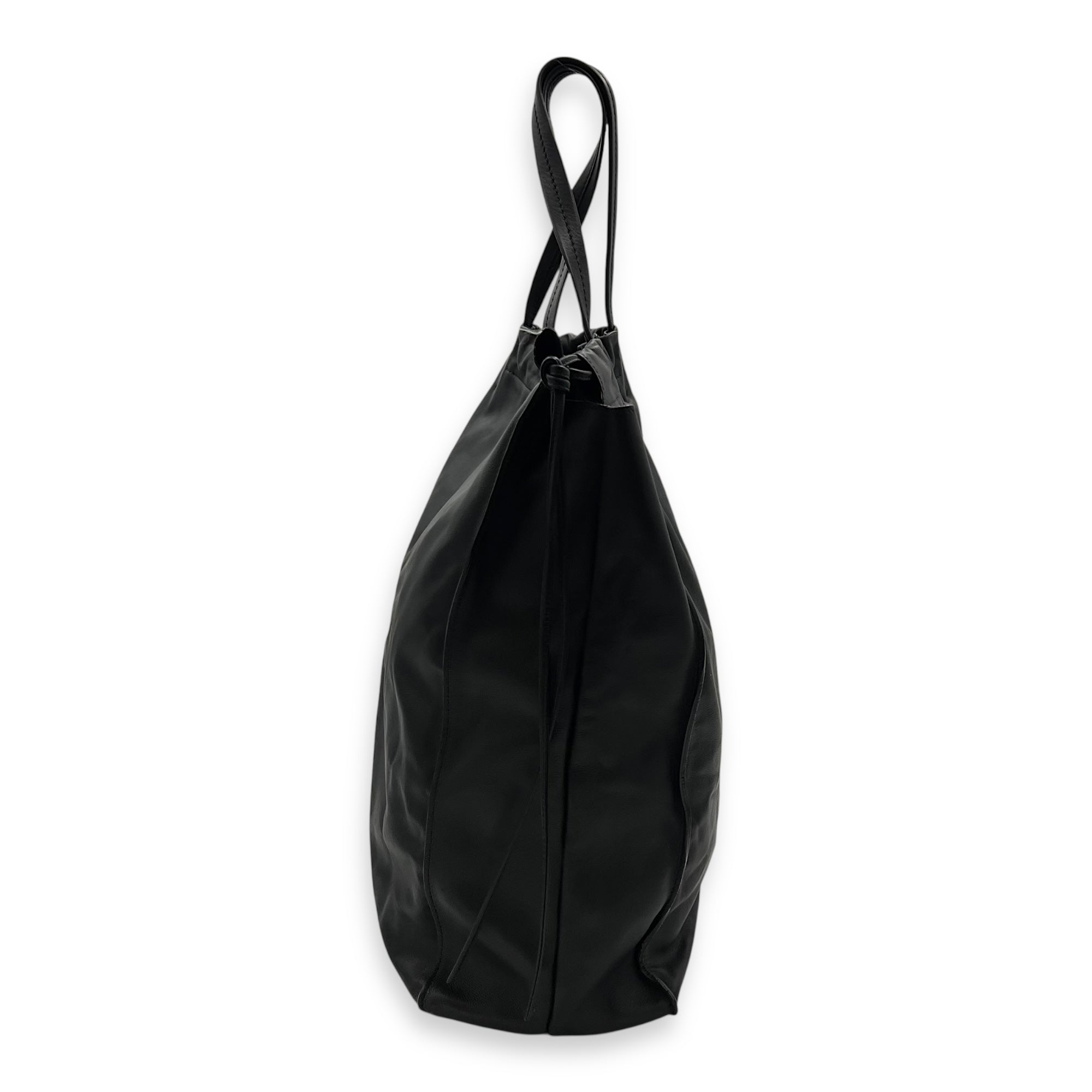 Celine Drawstring Top Handle Bag Black in Calfskin, Silver hardware_4