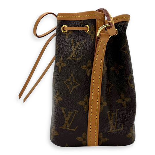 Louis Vuitton Noe Crossbody Bag Nano Brown in Monogram Coated Canvas, Gold hardware_4