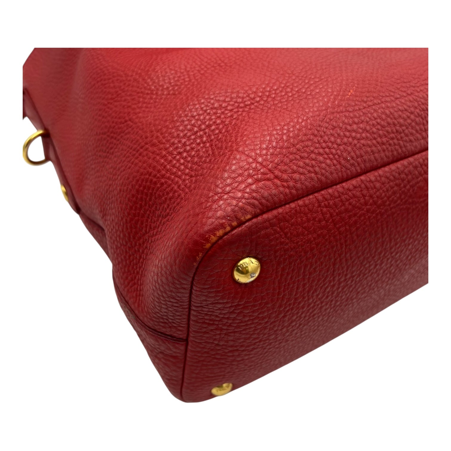 Prada Logo Top Handle Bag Red in Calfskin, Gold hardware_11