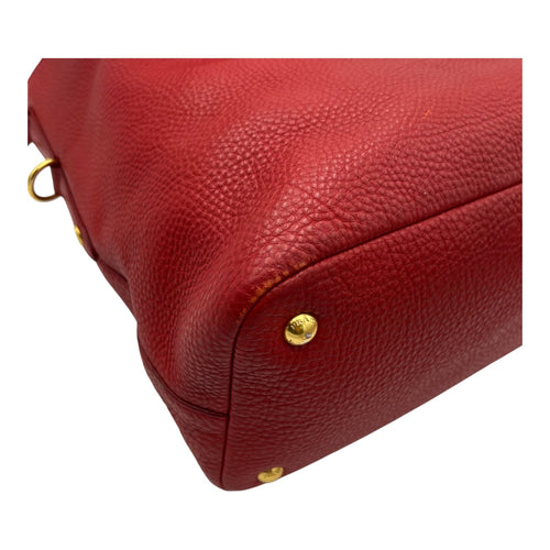 Prada Logo Top Handle Bag Red in Calfskin, Gold hardware_11
