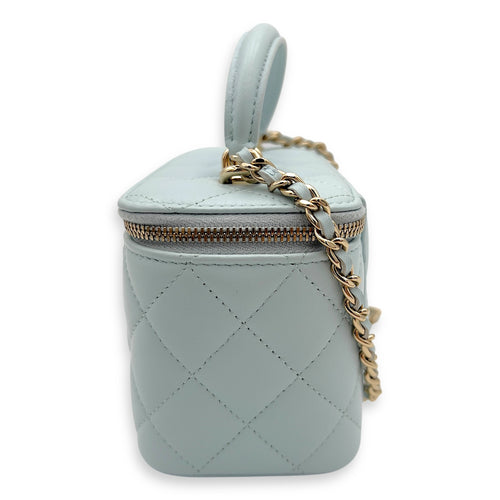 Chanel Vanity Crossbody Bag Blue in Lambskin, Gold hardware_4