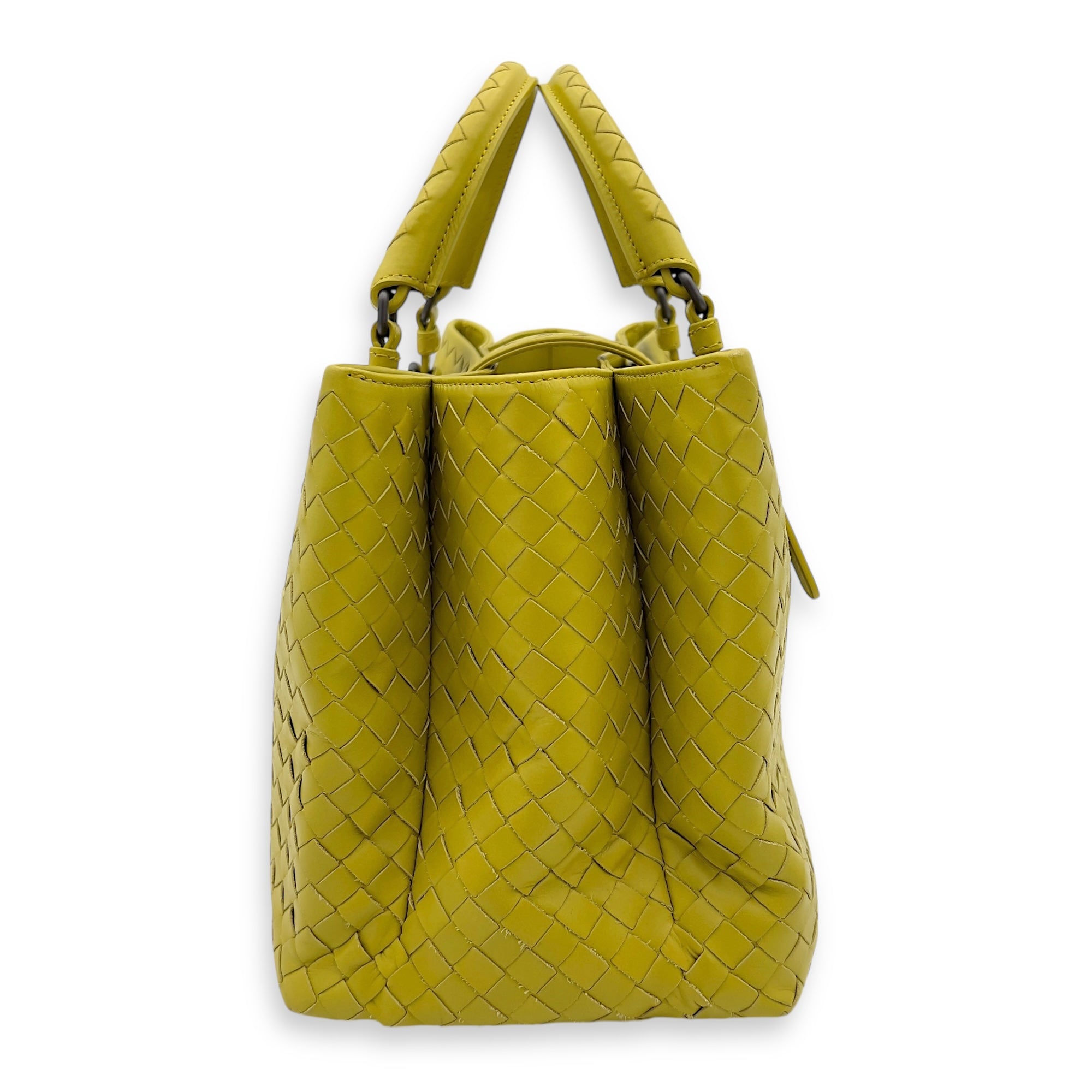 Bottega Veneta Roma Top Handle Bag Green in Calfskin, Ruthenium hardware_5