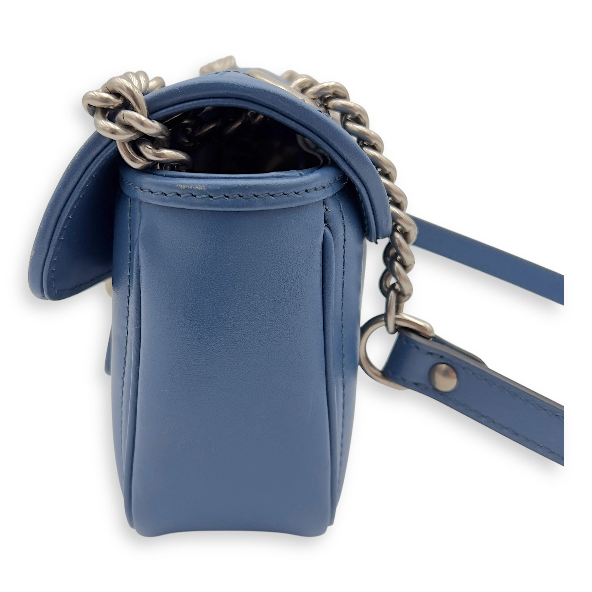 Gucci GG Marmont Shoulder Bag Blue in Calfskin, Ruthenium hardware_2