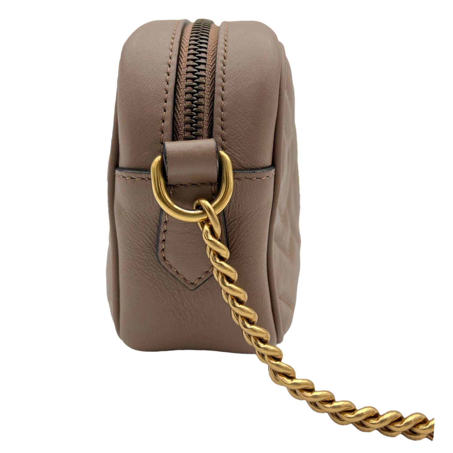 Gucci GG Marmont Mini Beige Shoulder Bag in Calfskin, Gold hardware_4