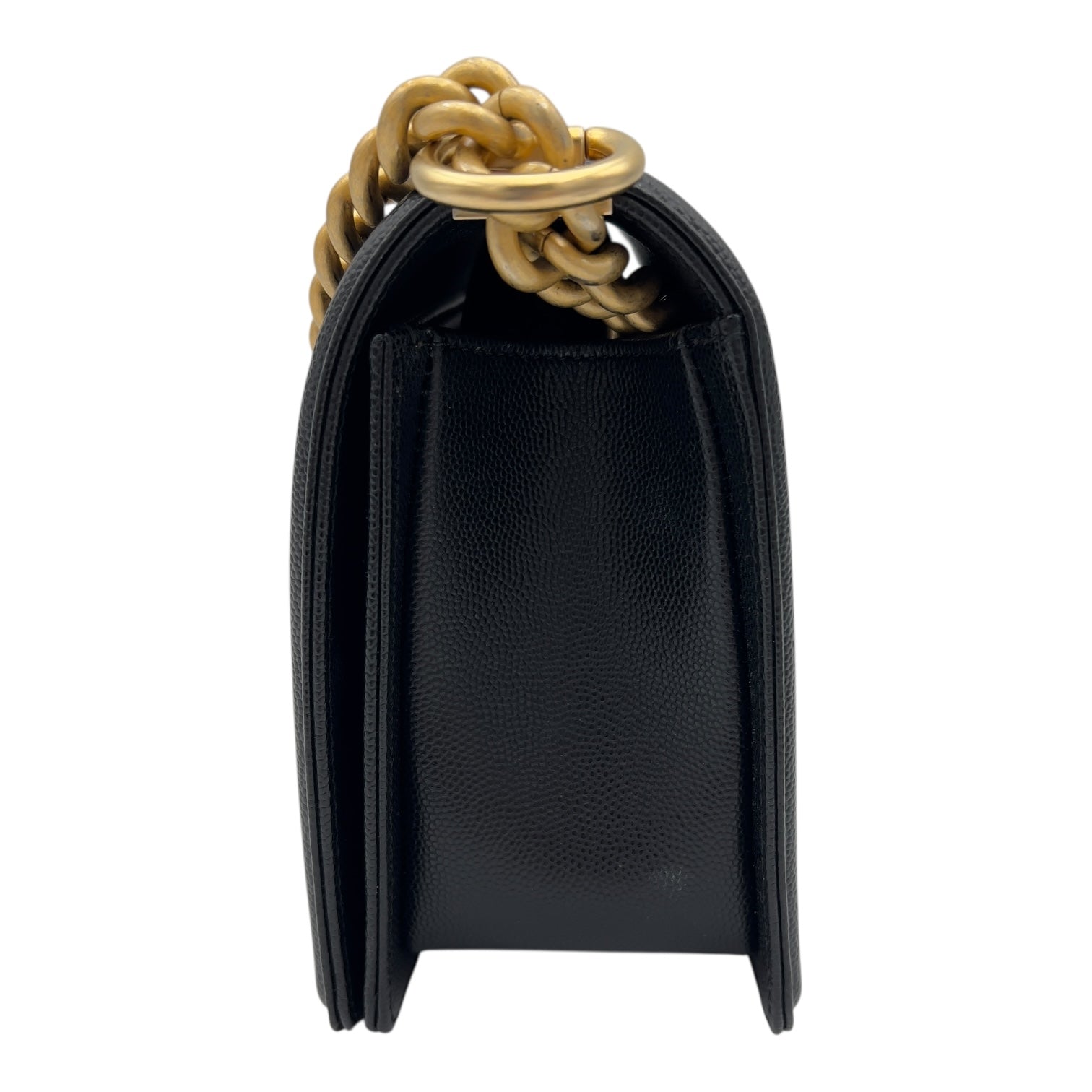 Chanel Boy Medium Black Shoulder Bag in Caviar Leather, Brushed Gold hardware_6