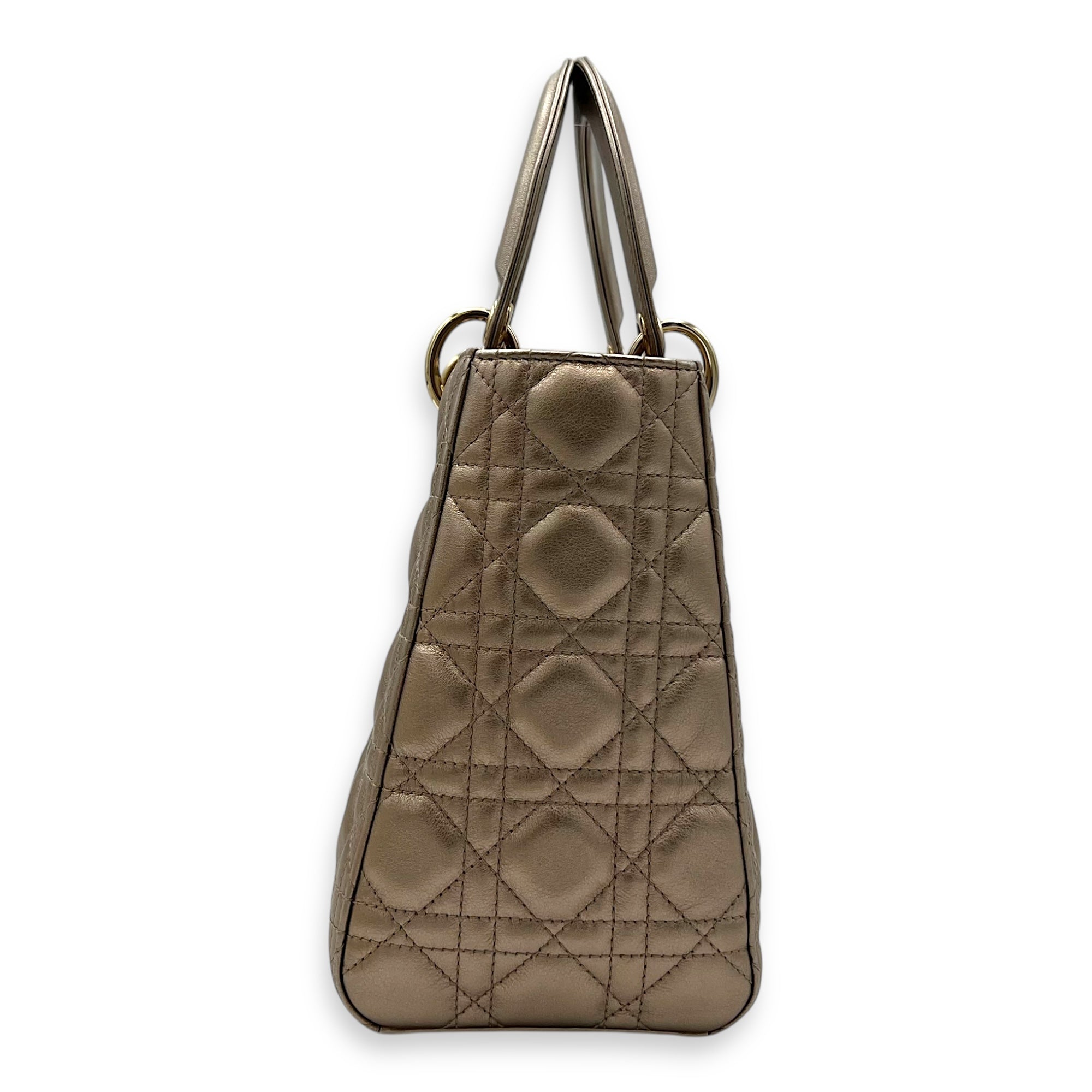 Christian Dior Lady Dior Medium Bronze Top Handle Bag in Lambskin, Gold hardware_4