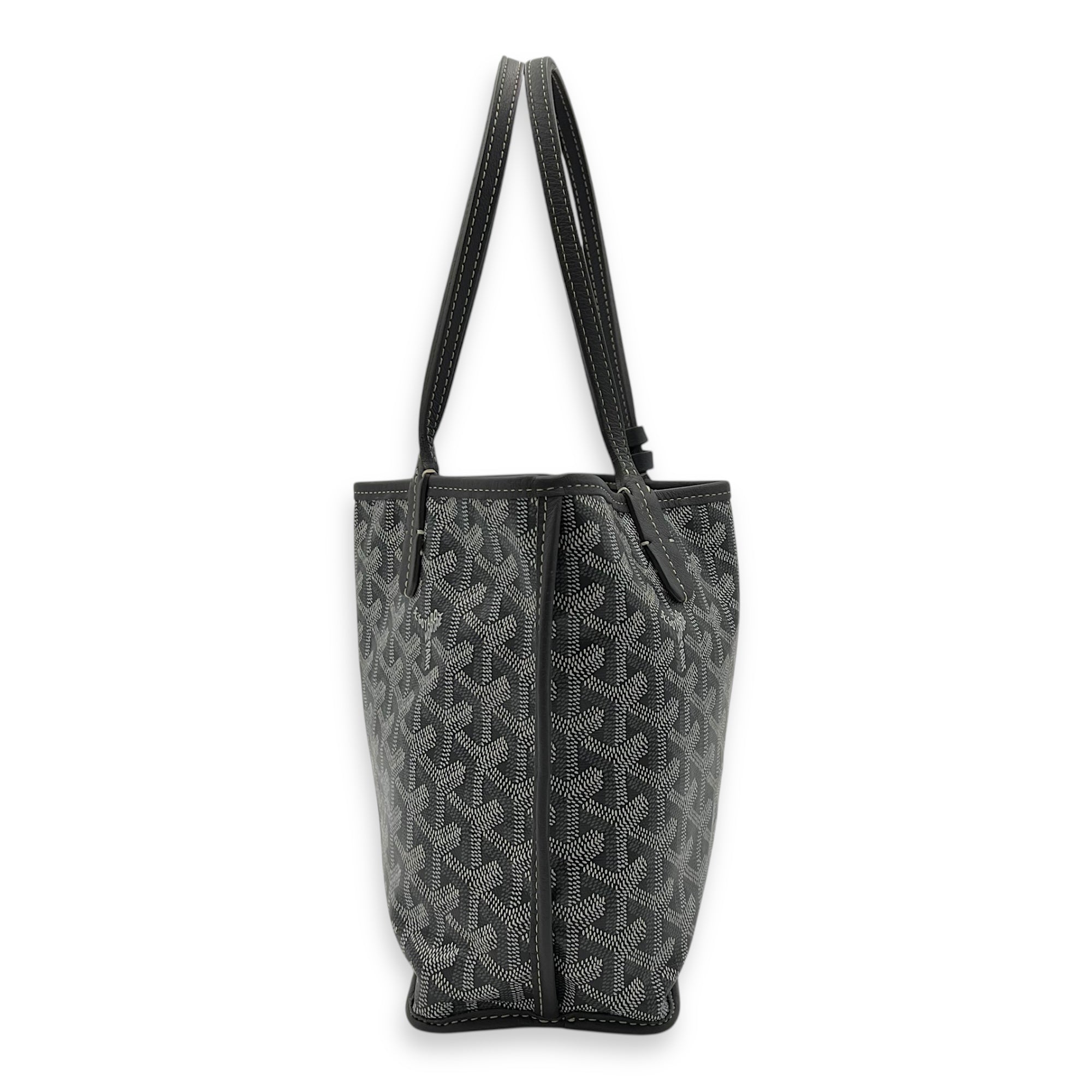 Goyard Anjou Mini Grey Tote Bag in Coated Canvas, Silver hardware_4