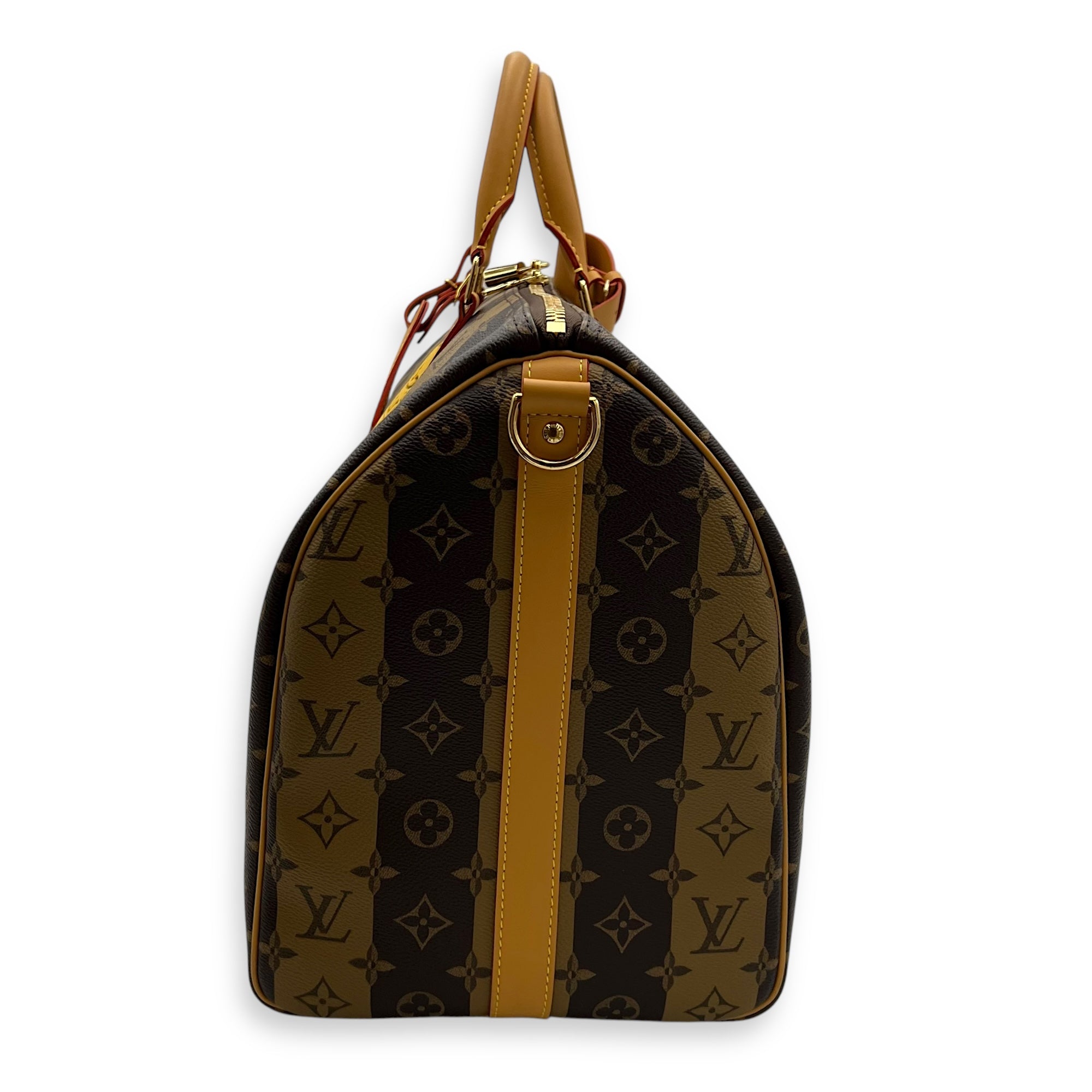 Louis Vuitton NIGO Keepall Bandouliere 50 Brown Top Handle Bag in Coated Canvas, Gold hardware_4