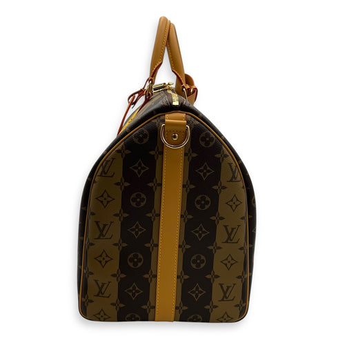 Louis Vuitton NIGO Keepall Bandouliere 50 Brown Top Handle Bag in Coated Canvas, Gold hardware_4