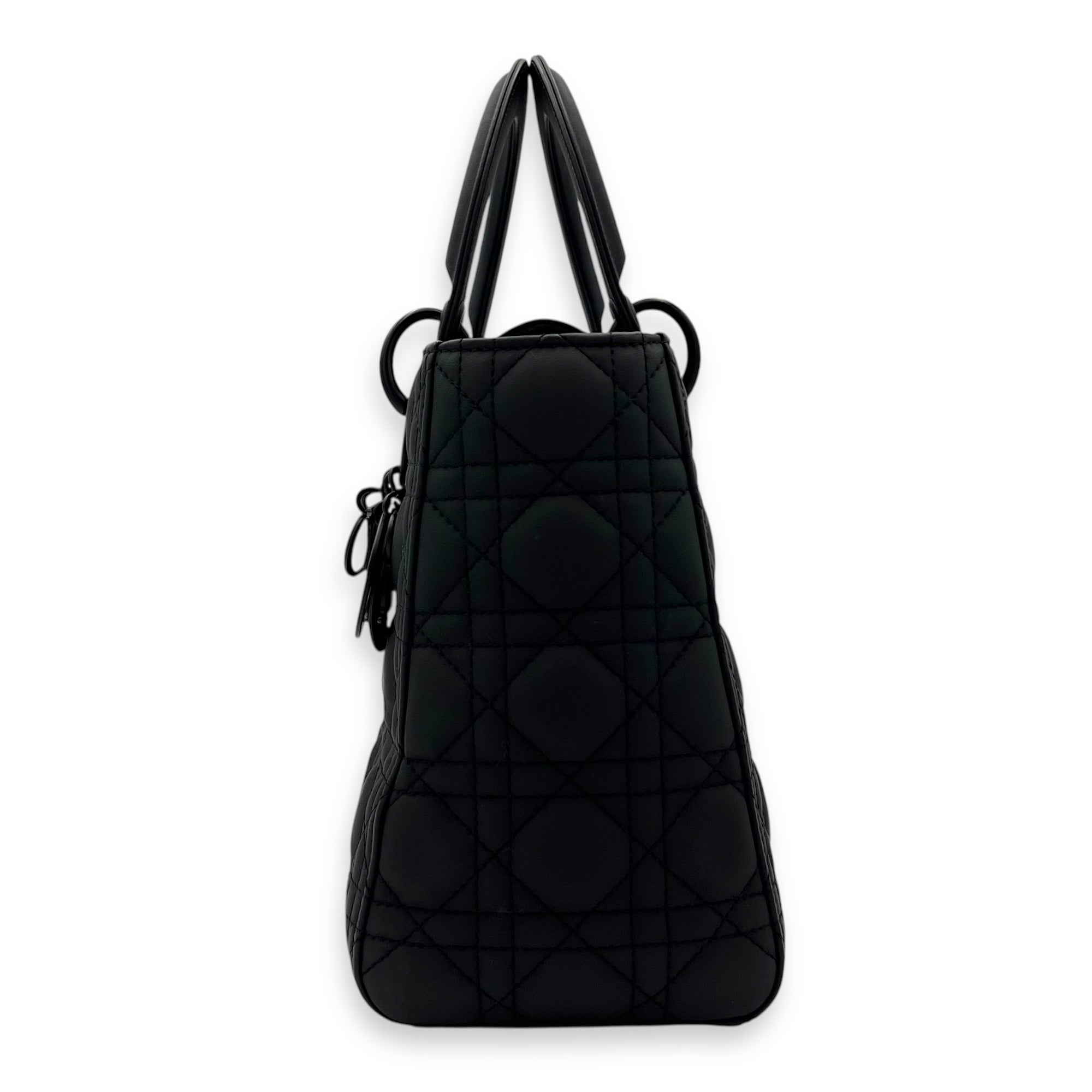 Christian Dior Lady Dior Top Handle Bag Medium Ultramatte in Lambskin, Lacquered Metal hardware_4