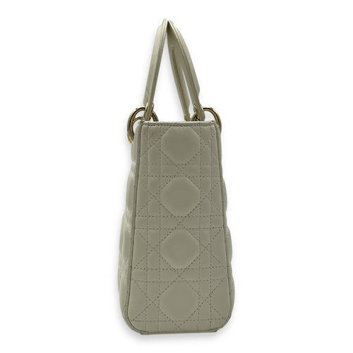 Christian Dior Lady Dior Small White Top Handle Bag in Lambskin, Gold hardware_4