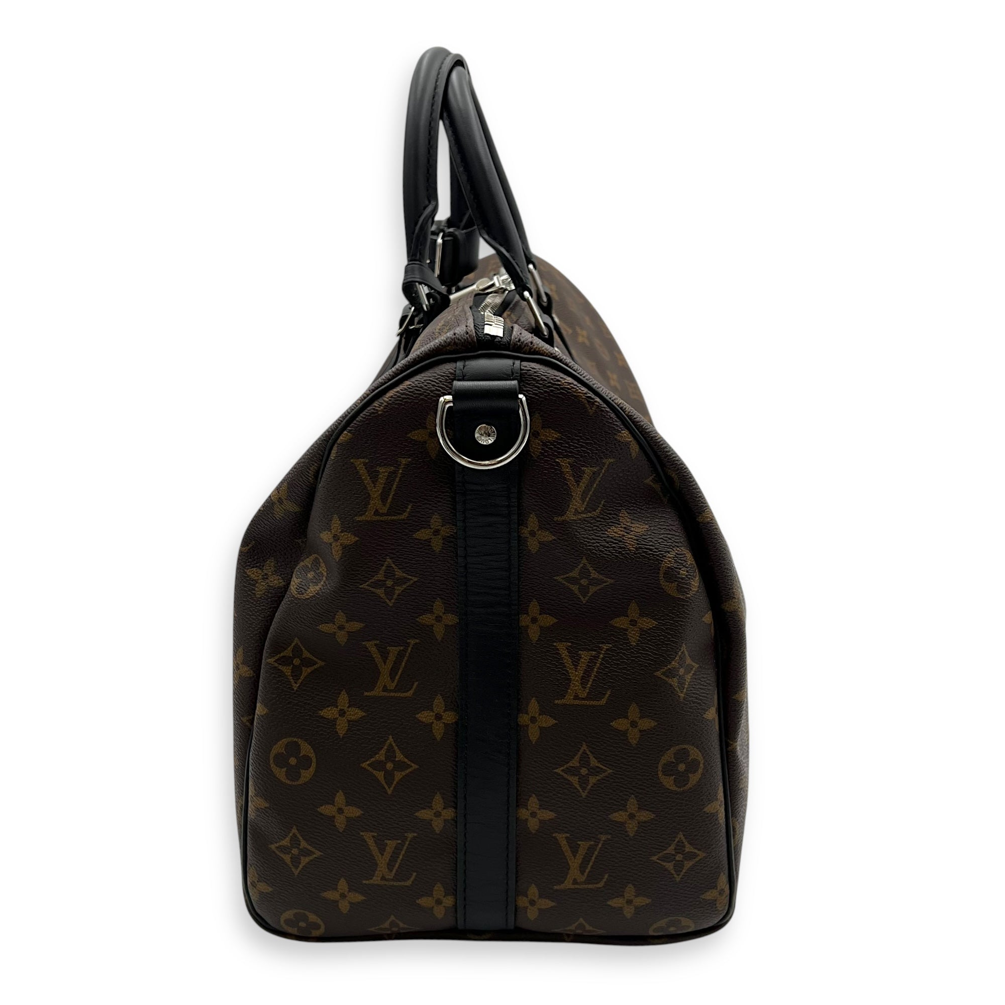 Louis Vuitton Keepall 45 Brown Top Handle Bag in Monogram Coated Canvas, Silver hardware_4