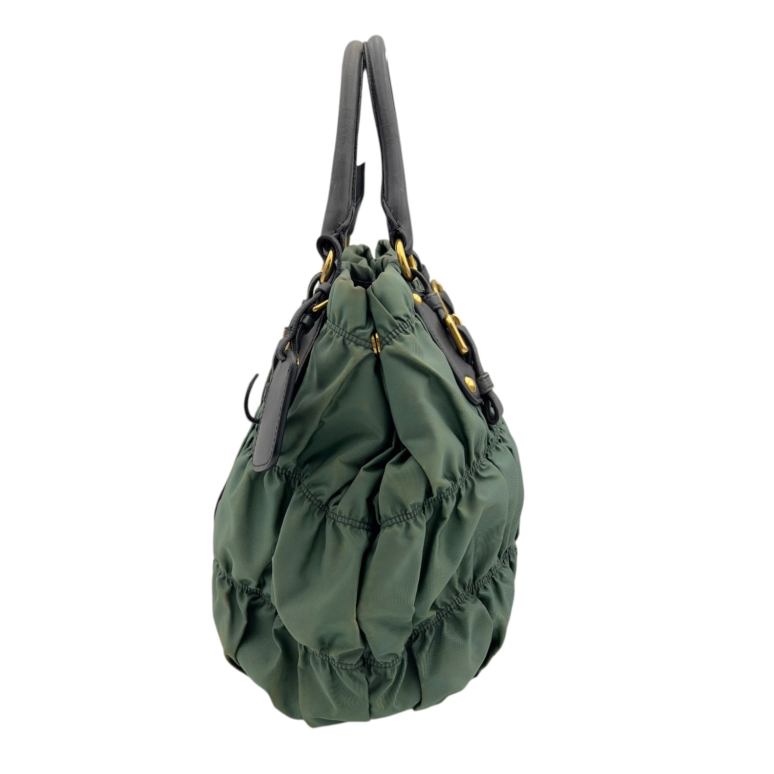 Prada Gaufre Top Handle Bag Green in Nylon, Gold hardware_4