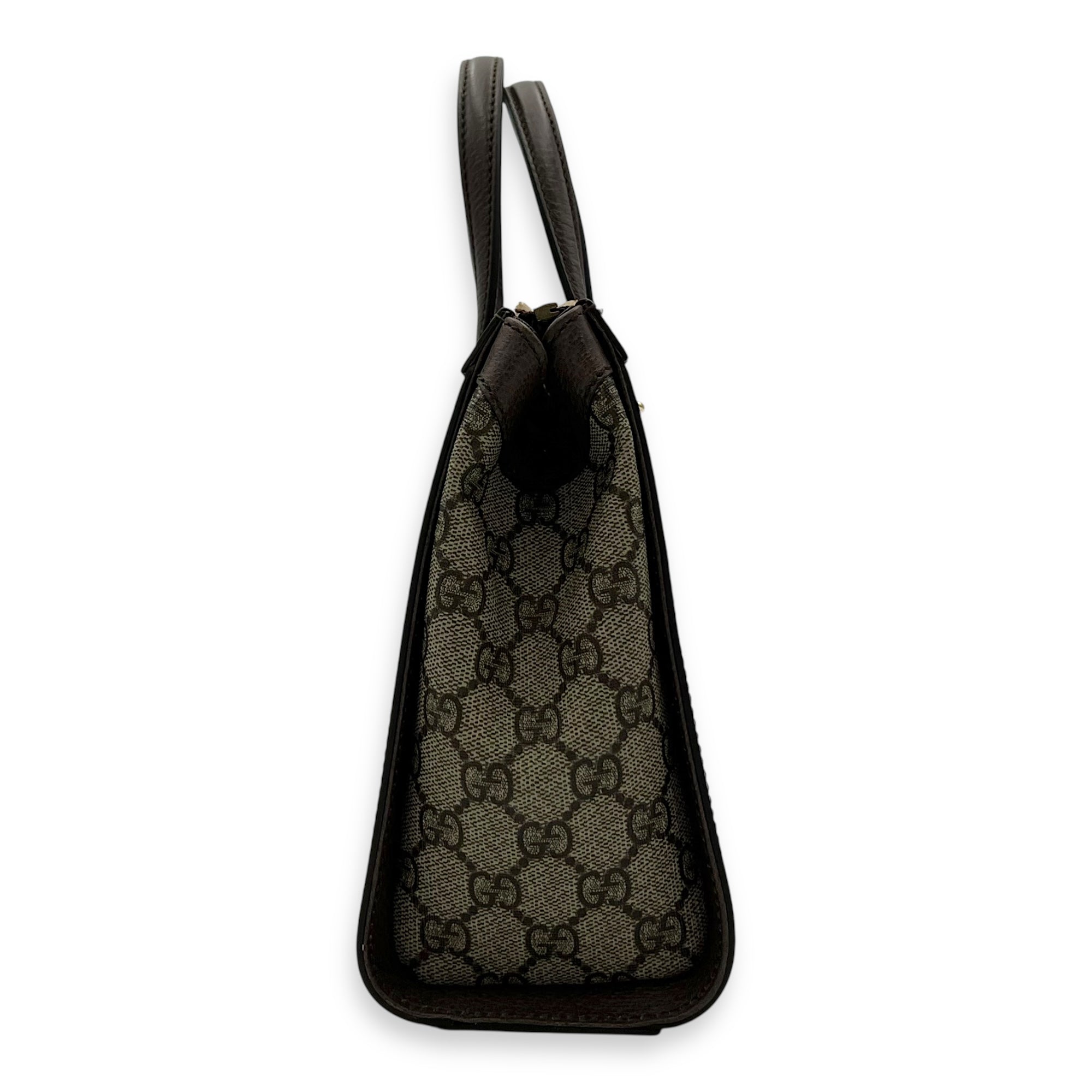 Gucci Ophidia Small Brown Top Handle Bag in Monogram Coated Canvas, Gold hardware_4