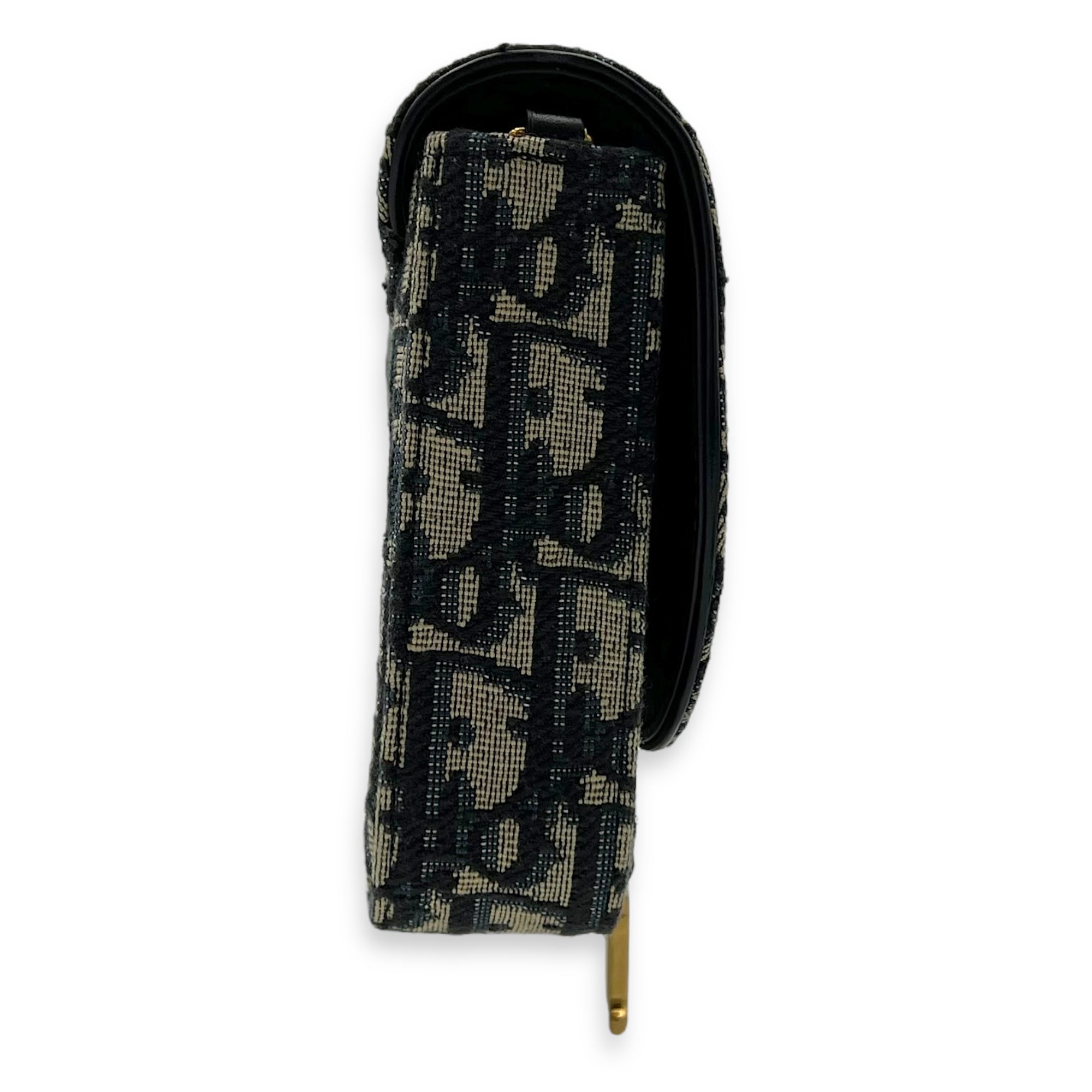 Christian Dior Saddle Wallet On Chain Blue in Jacquard, Gold hardware_4