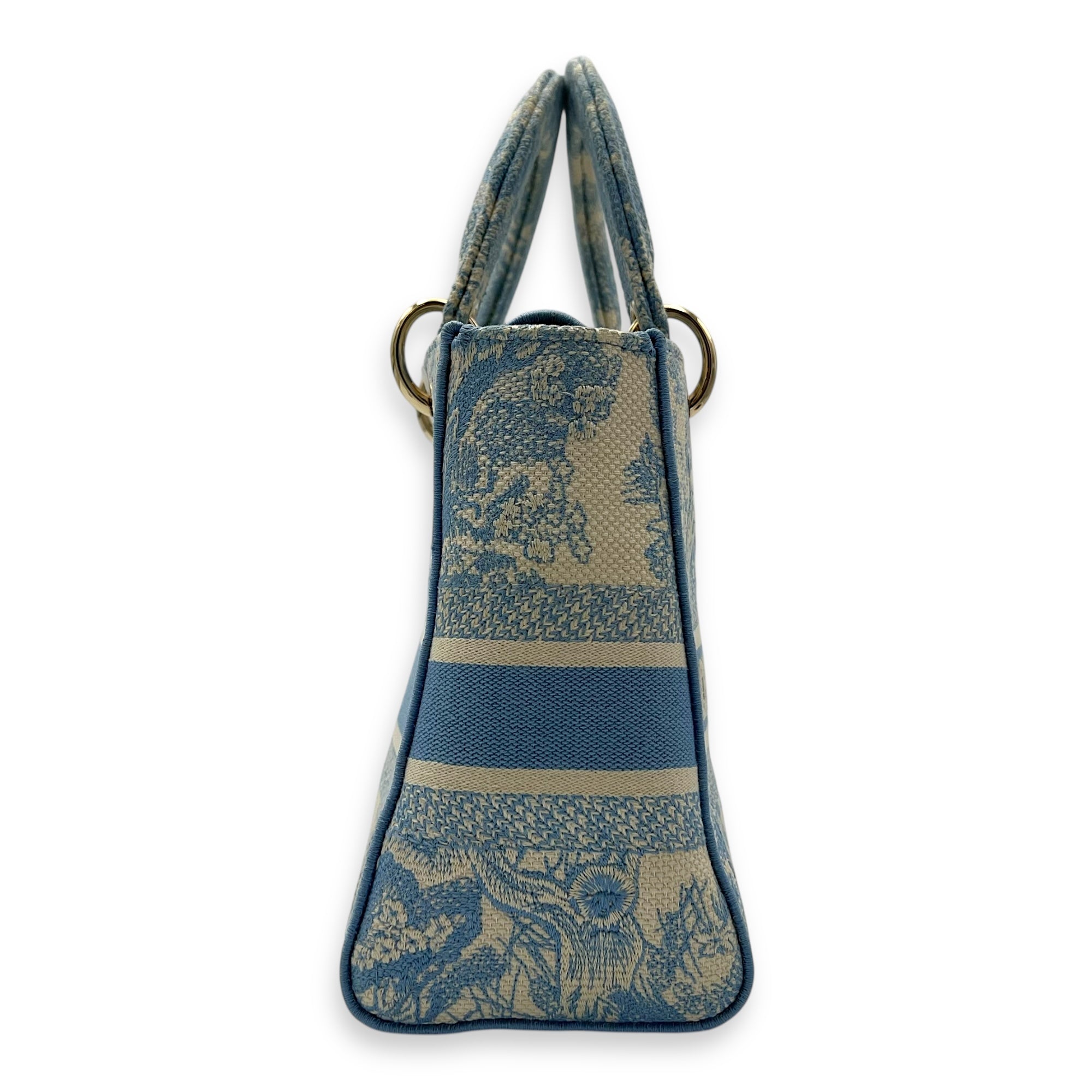 Christian Dior D-Lite Top Handle Bag Blue in Jacquard, Gold hardware_4