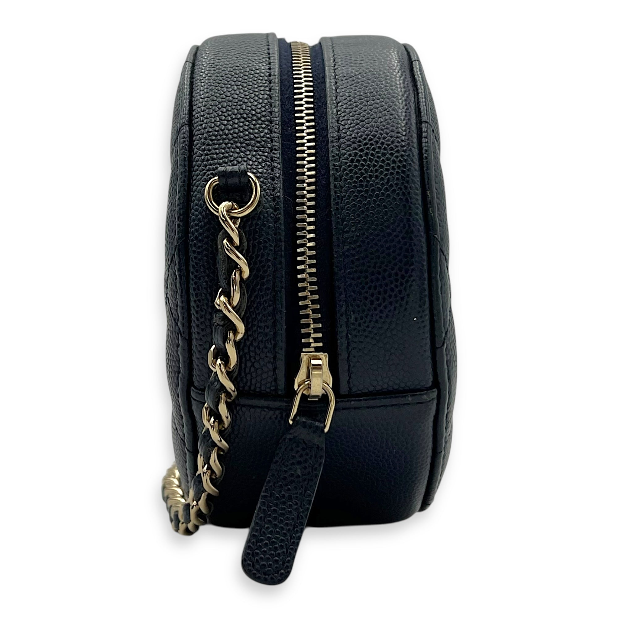 Chanel GHW mini round Crossbody Bag Mini Blue in Caviar Leather, Gold hardware_4
