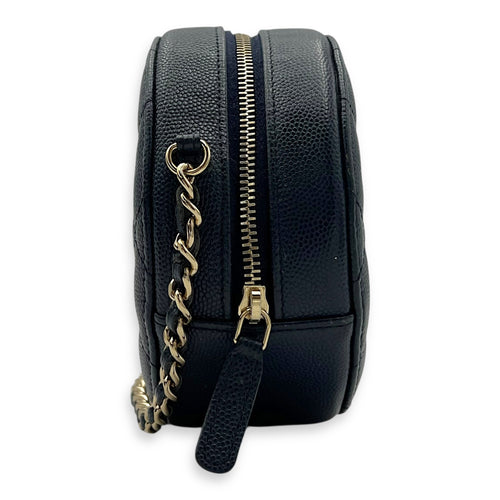 Chanel GHW mini round Crossbody Bag Mini Blue in Caviar Leather, Gold hardware_4