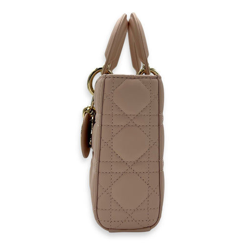 Christian Dior Lady D-Joy Top Handle Bag Medium Pink in Lambskin, Gold hardware_4