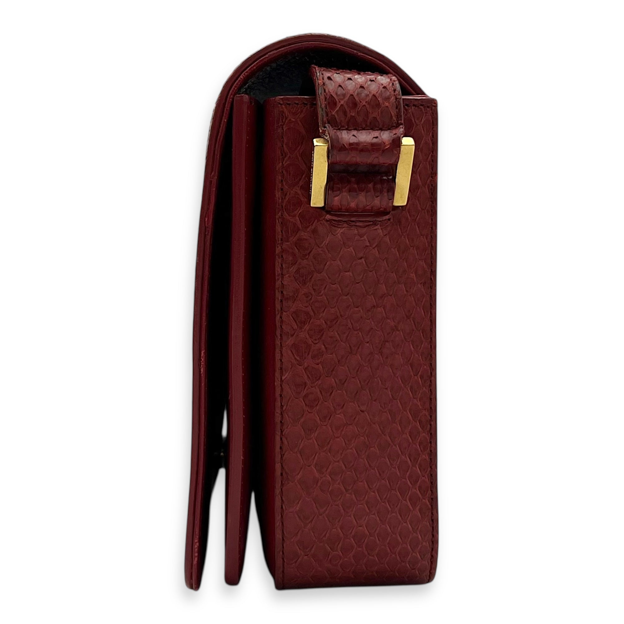 Saint Laurent Monogram Universite Crossbody Bag Red in Python Leather, Gold hardware_4