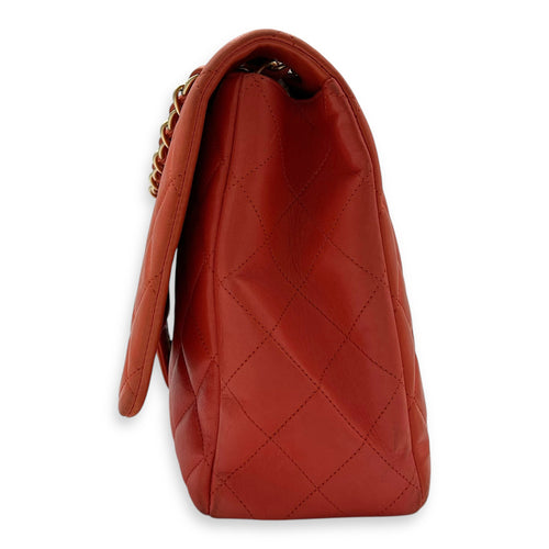 Chanel Classic Orange Shoulder Bag in Lambskin, Brushed Gold hardware_4