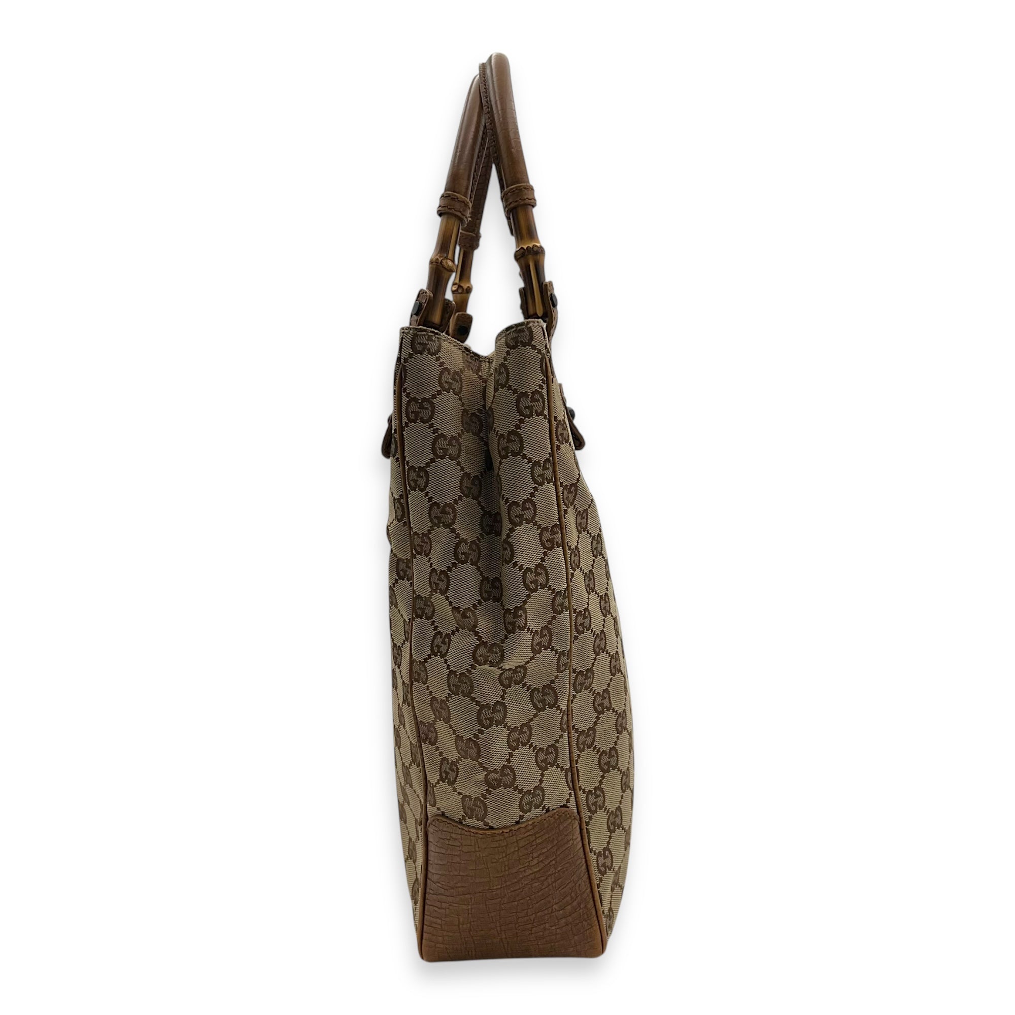 Gucci GG Top Handle Bag Brown in Canvas, Gold hardware_4