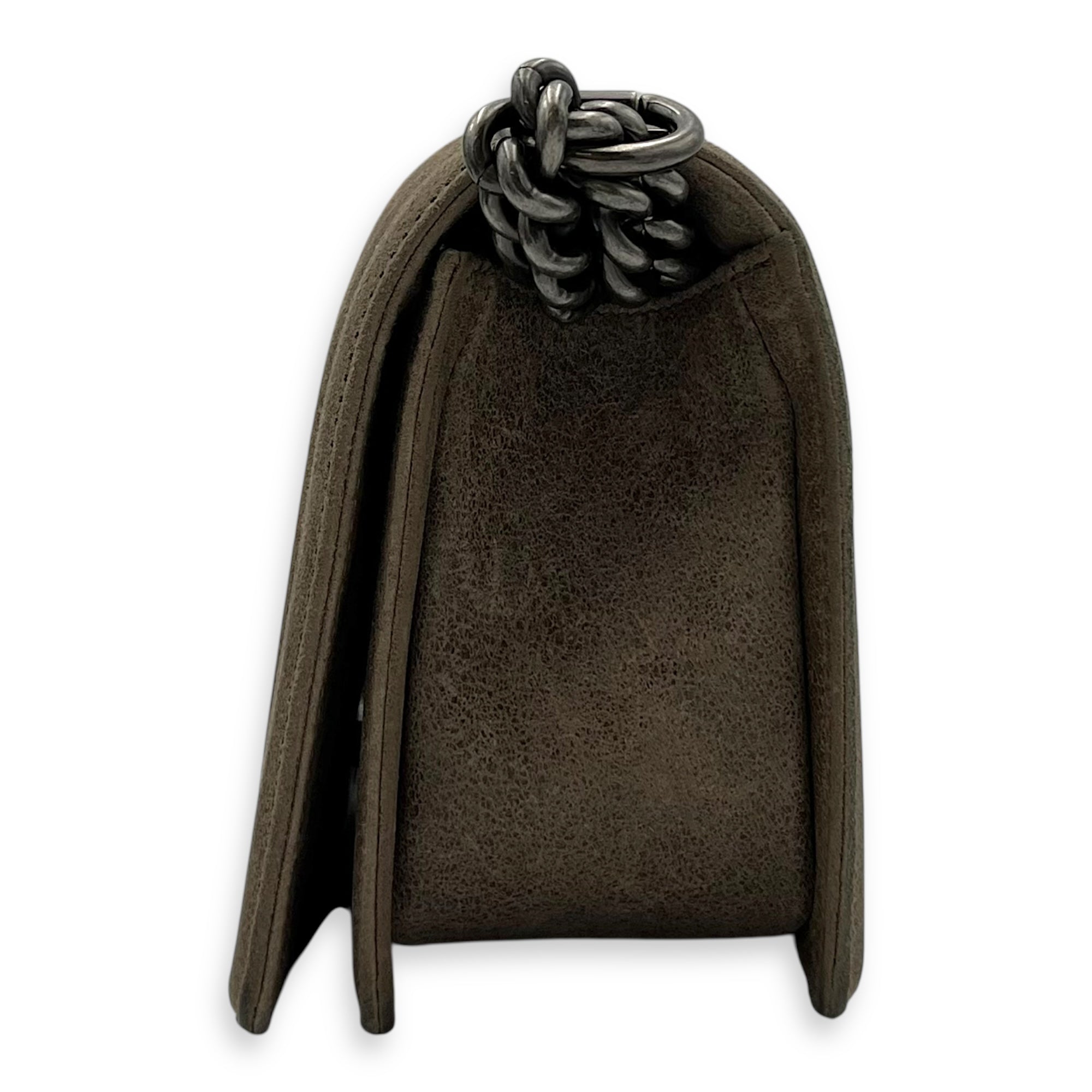 Chanel Boy Shoulder Bag Brown in Suede Leather, Ruthenium hardware_4