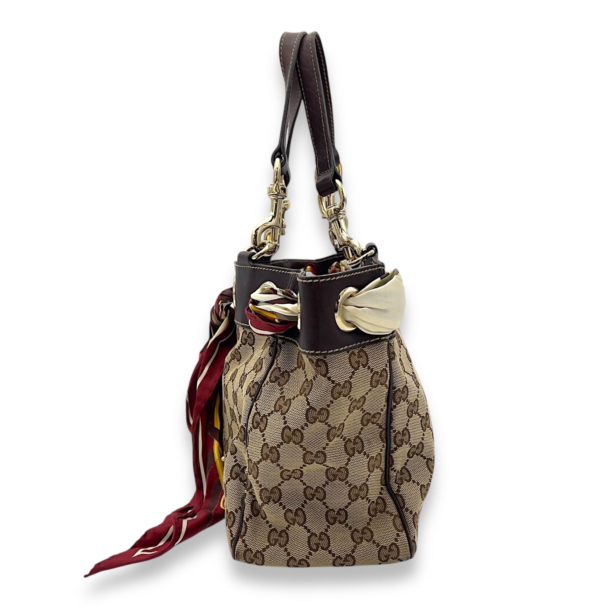 Gucci GG Brown Tote Bag in Canvas, Light Gold hardware_4