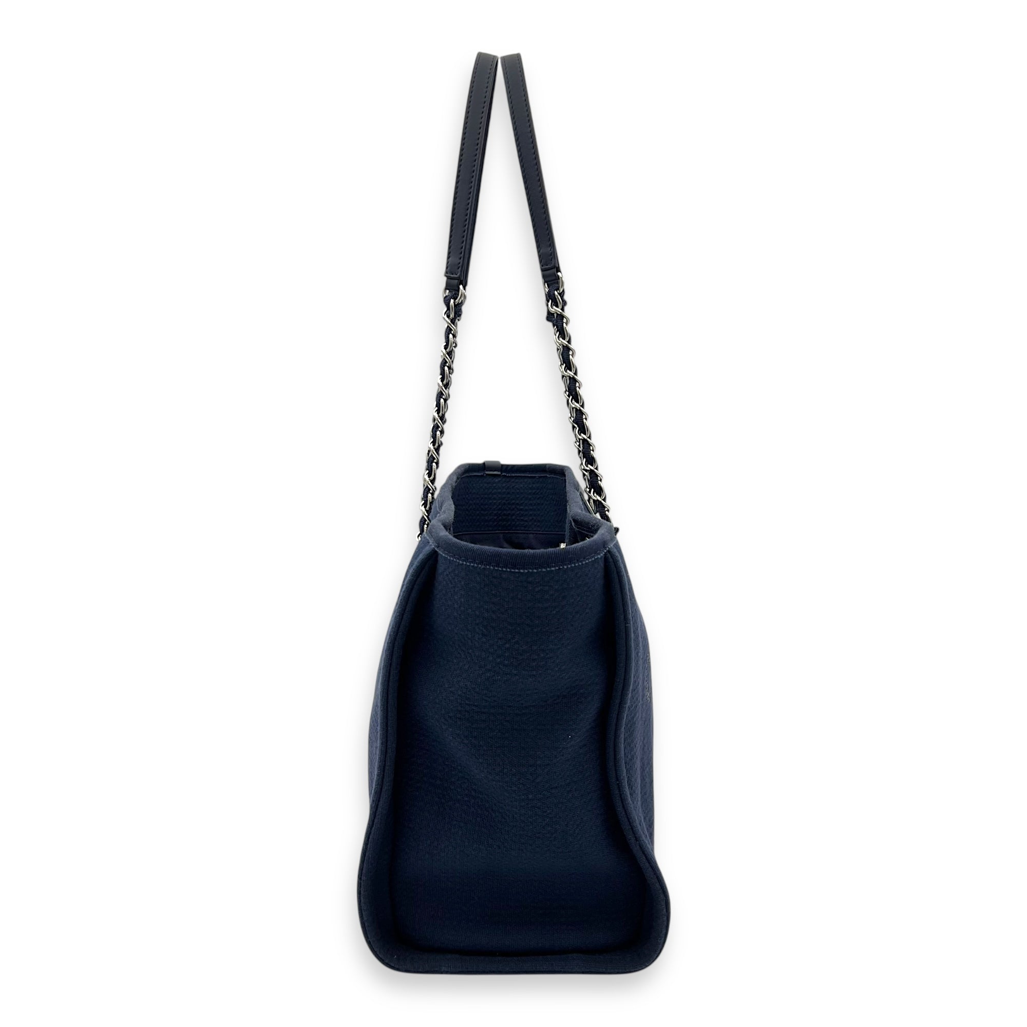 Chanel Deauville Small Blue Tote Bag in Canvas, Silver hardware_4