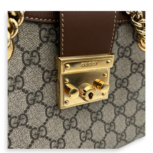 Gucci Padlock Brown Shoulder Bag in Coated Canvas, Gold hardware_8