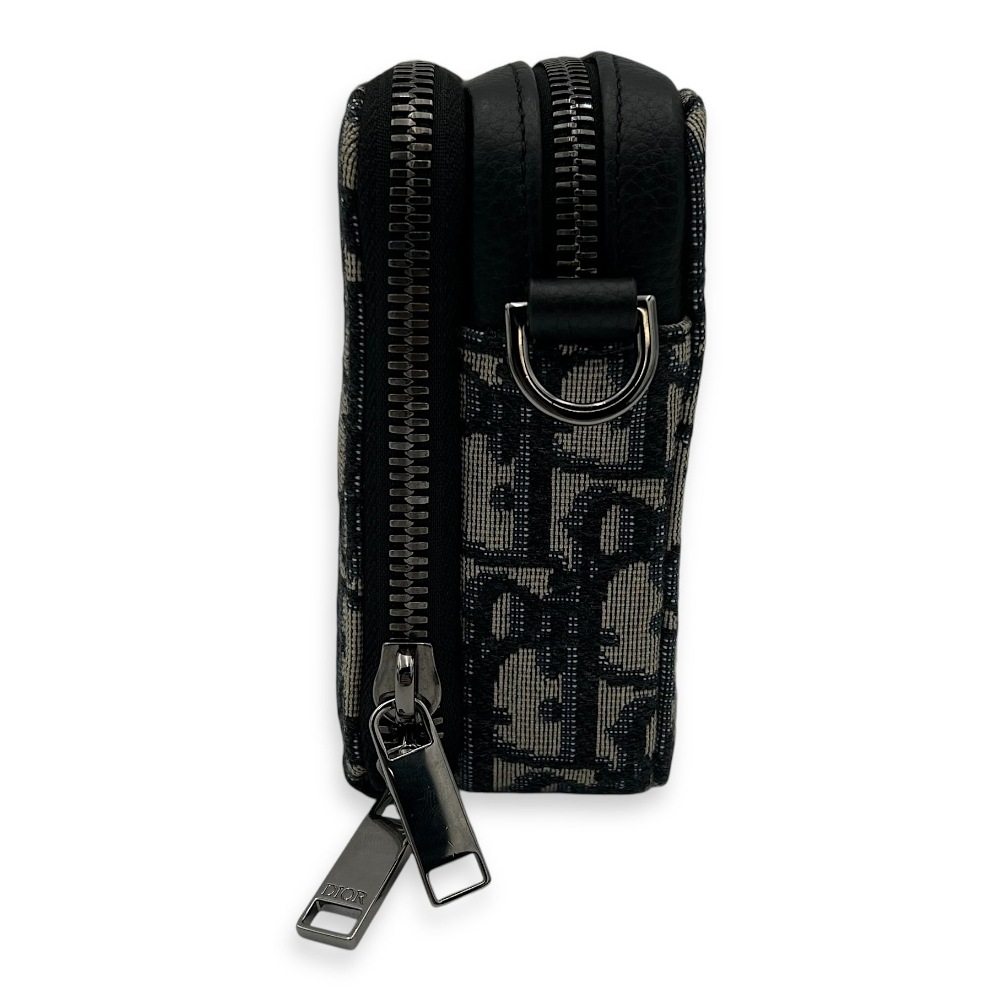 Christian Dior Zipped Pouch Shoulder Bag Blue in Jacquard, Silver hardware_4