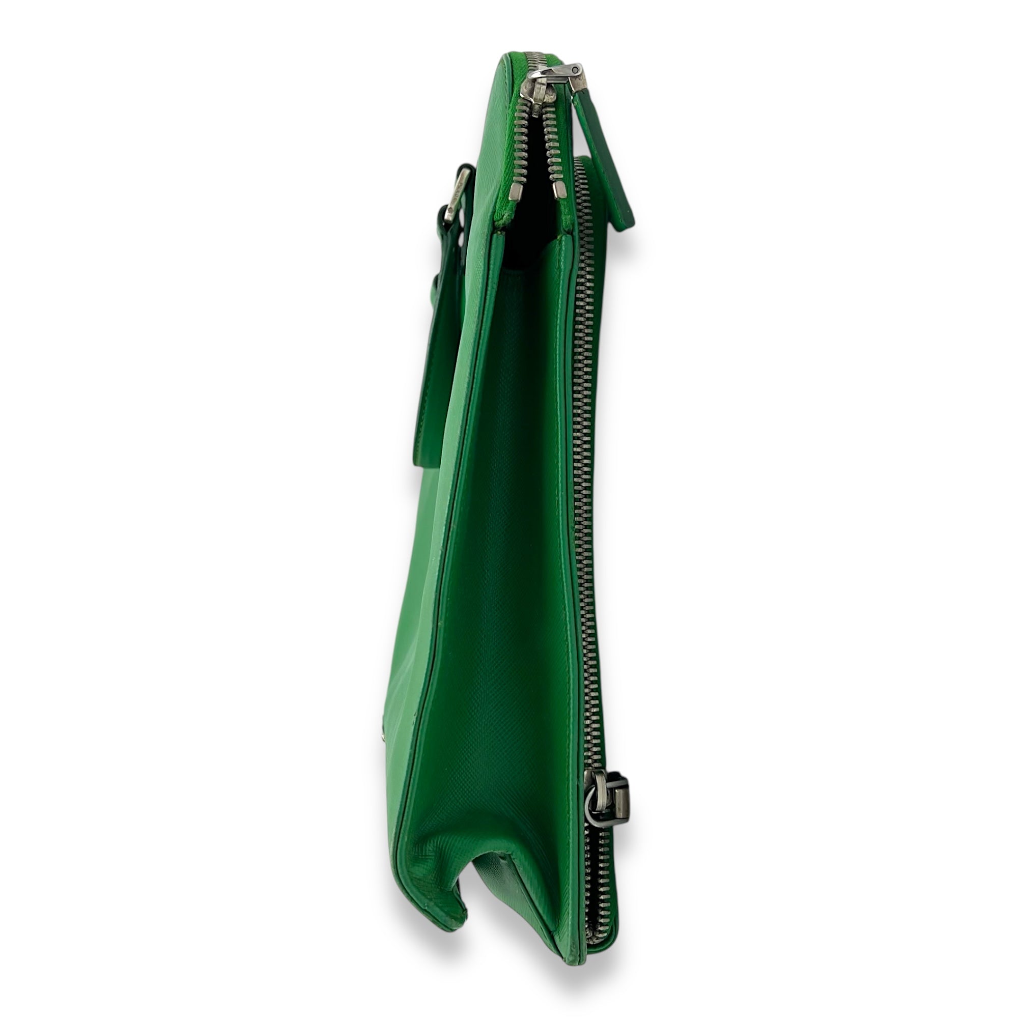 Prada Logo Briefcase Green in Saffiano Leather, Silver hardware_4