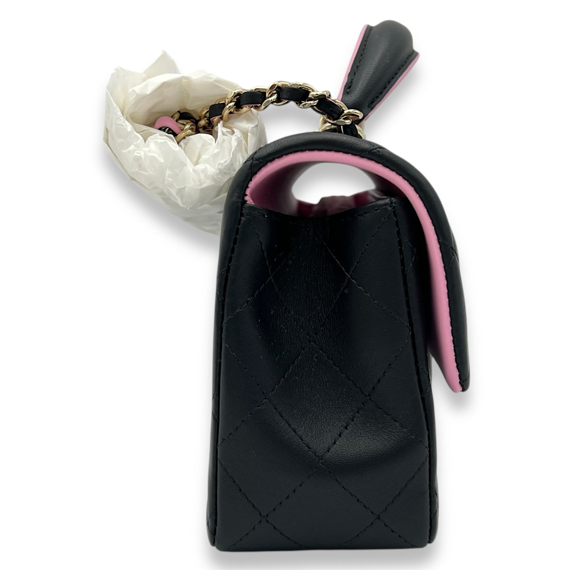 Chanel Rectangle Top Handle Bag Black in Lambskin, Gold hardware_4