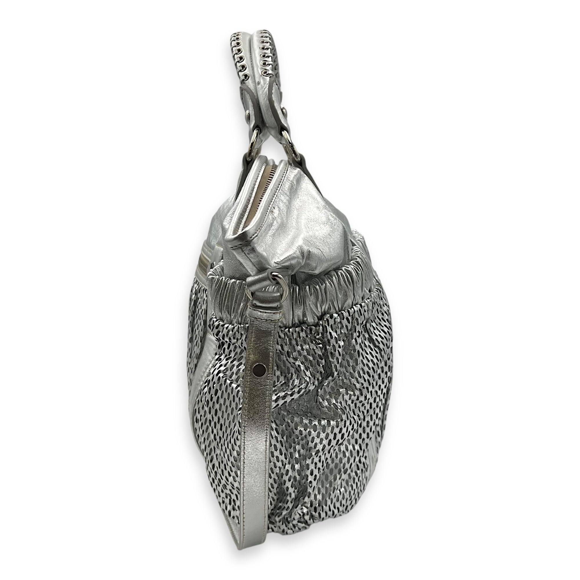 Miu Miu Perforated Tote Bag Silver in Calfskin, Silver hardware_4