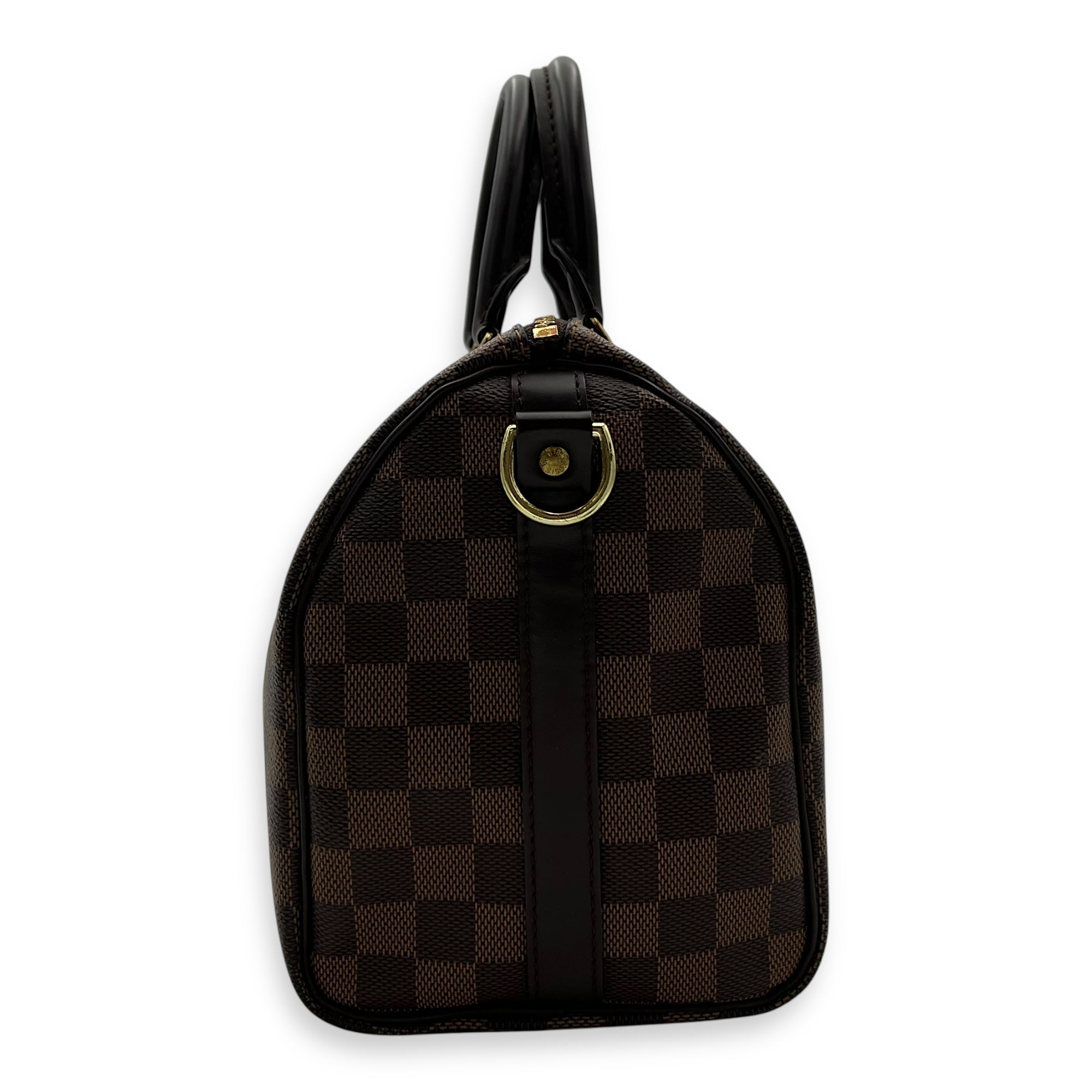 Louis Vuitton Speedy Bandouliere Top Handle Bag 25 Brown in Coated Canvas, Gold hardware_4