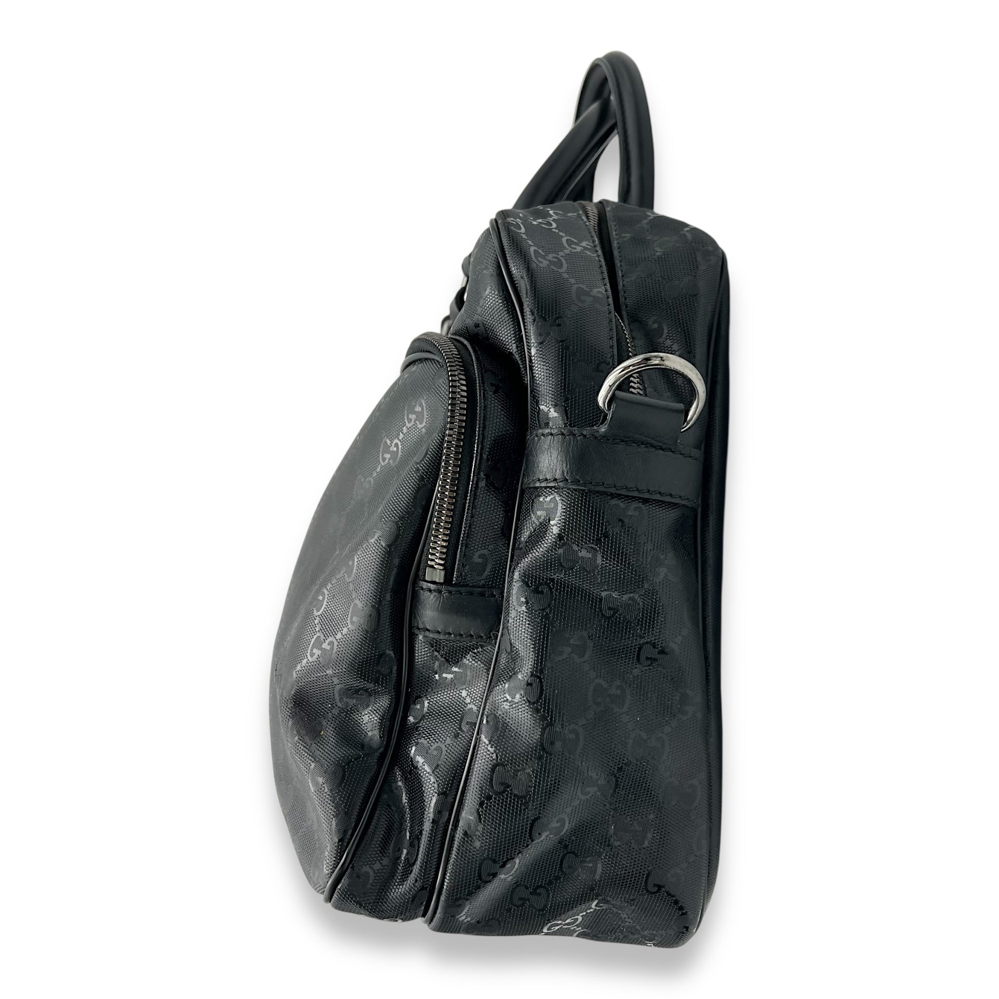 Gucci GG Top Handle Bag Black in Coated Canvas, Silver hardware_4