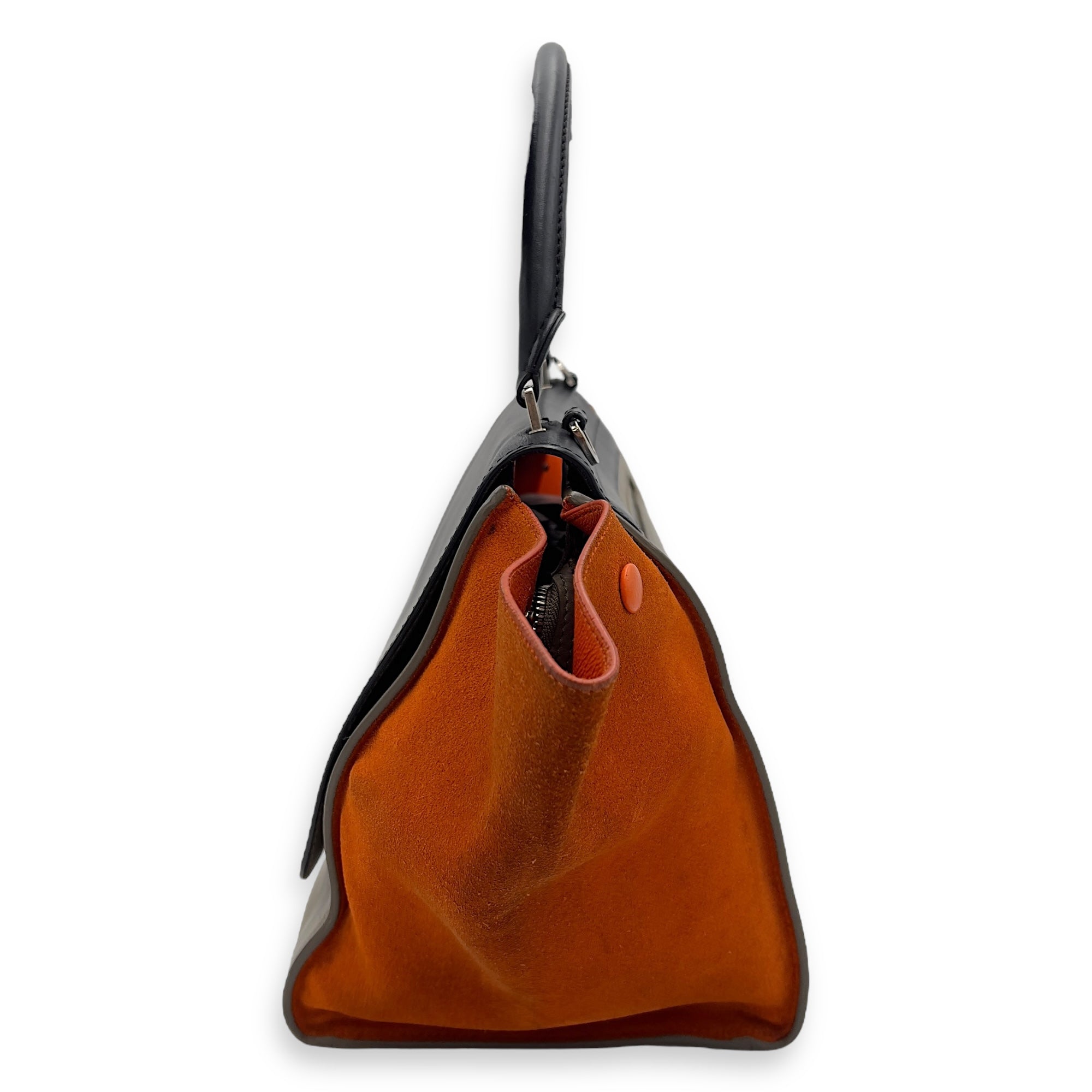 Celine Trapeze Top Handle Bag Medium Black in Calfskin, Silver hardware_6