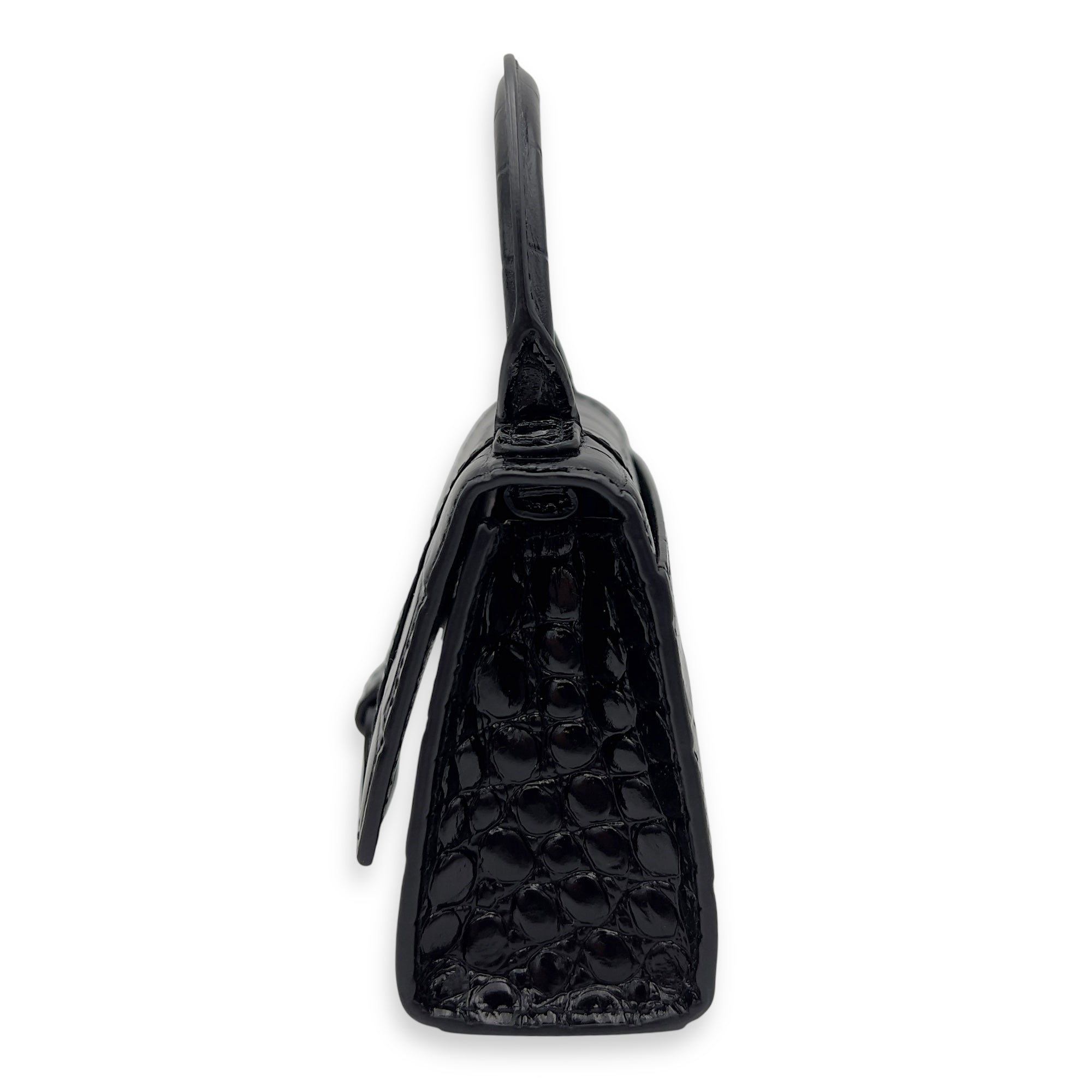 Balenciaga Hourglass Mini Black Top Handle Bag in Crocodile Embossed Calfskin, Lacquered Metal hardware_5