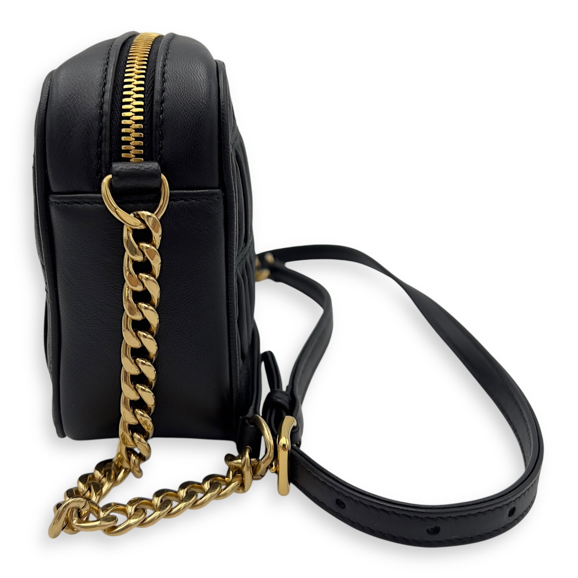 Prada Gaufre Camera Black Crossbody Bag in Lambskin, Gold hardware_4