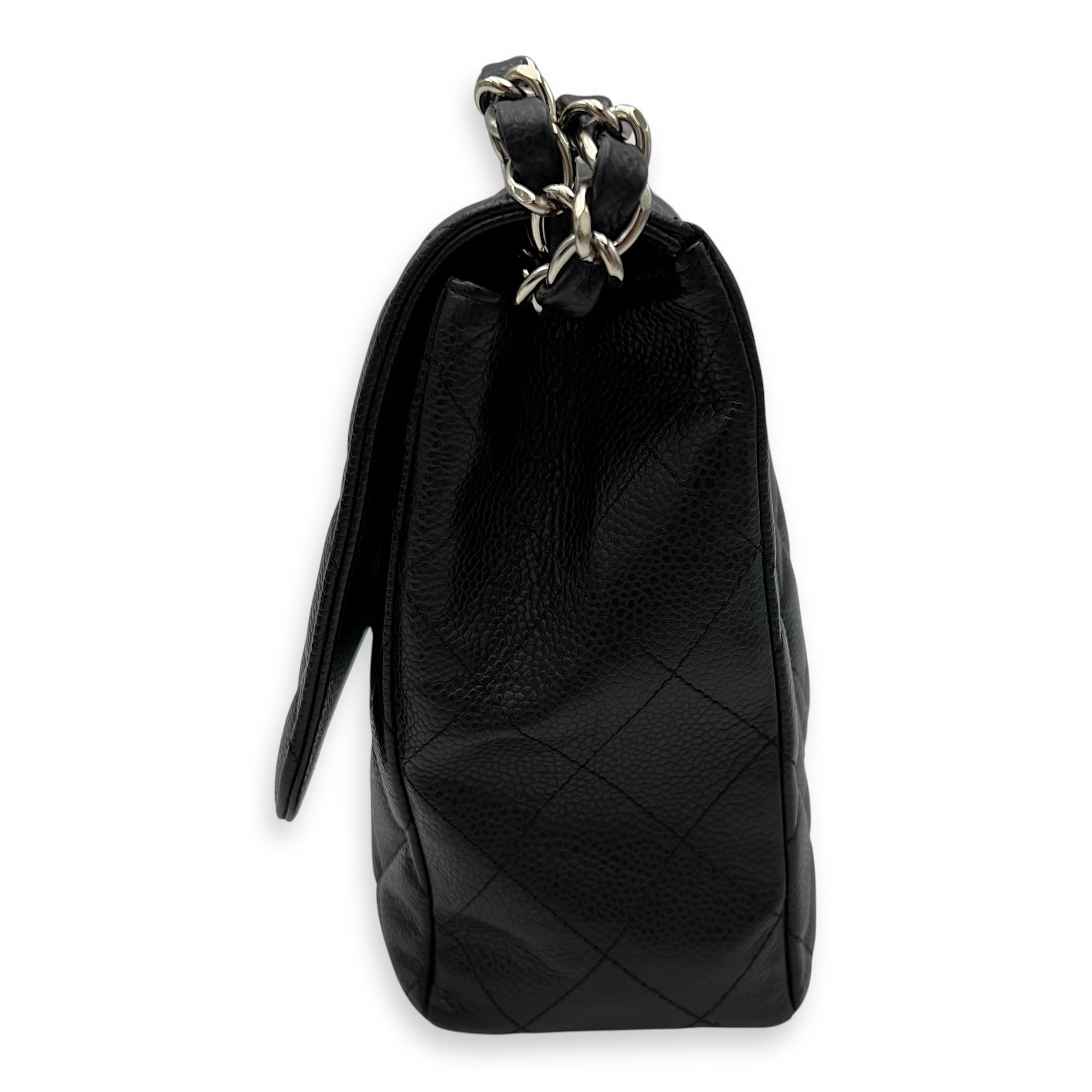 Chanel Classic Shoulder Bag Jumbo Black in Caviar Leather, Silver hardware_4