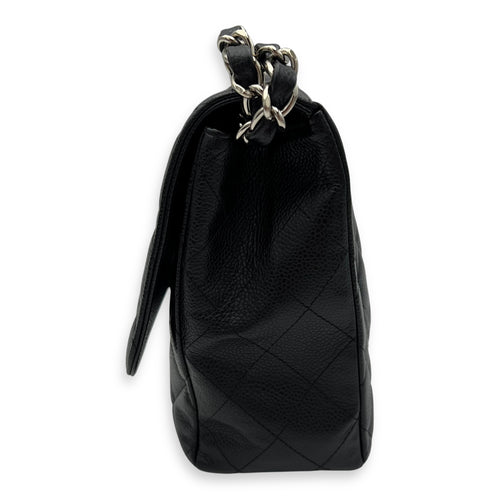 Chanel Classic Shoulder Bag Jumbo Black in Caviar Leather, Silver hardware_4