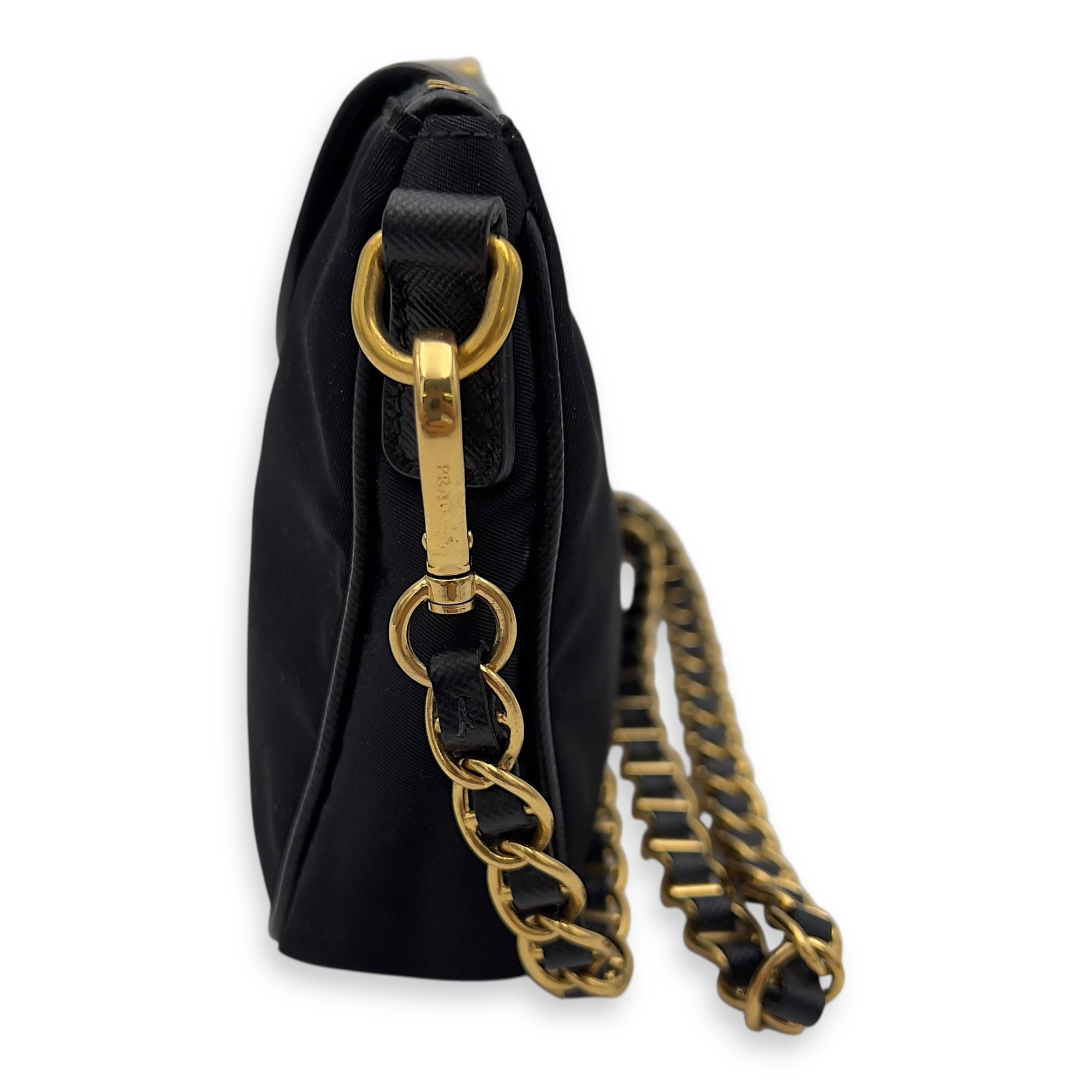 Prada Tessuto Crossbody Bag Small Black in Nylon, Gold hardware_4