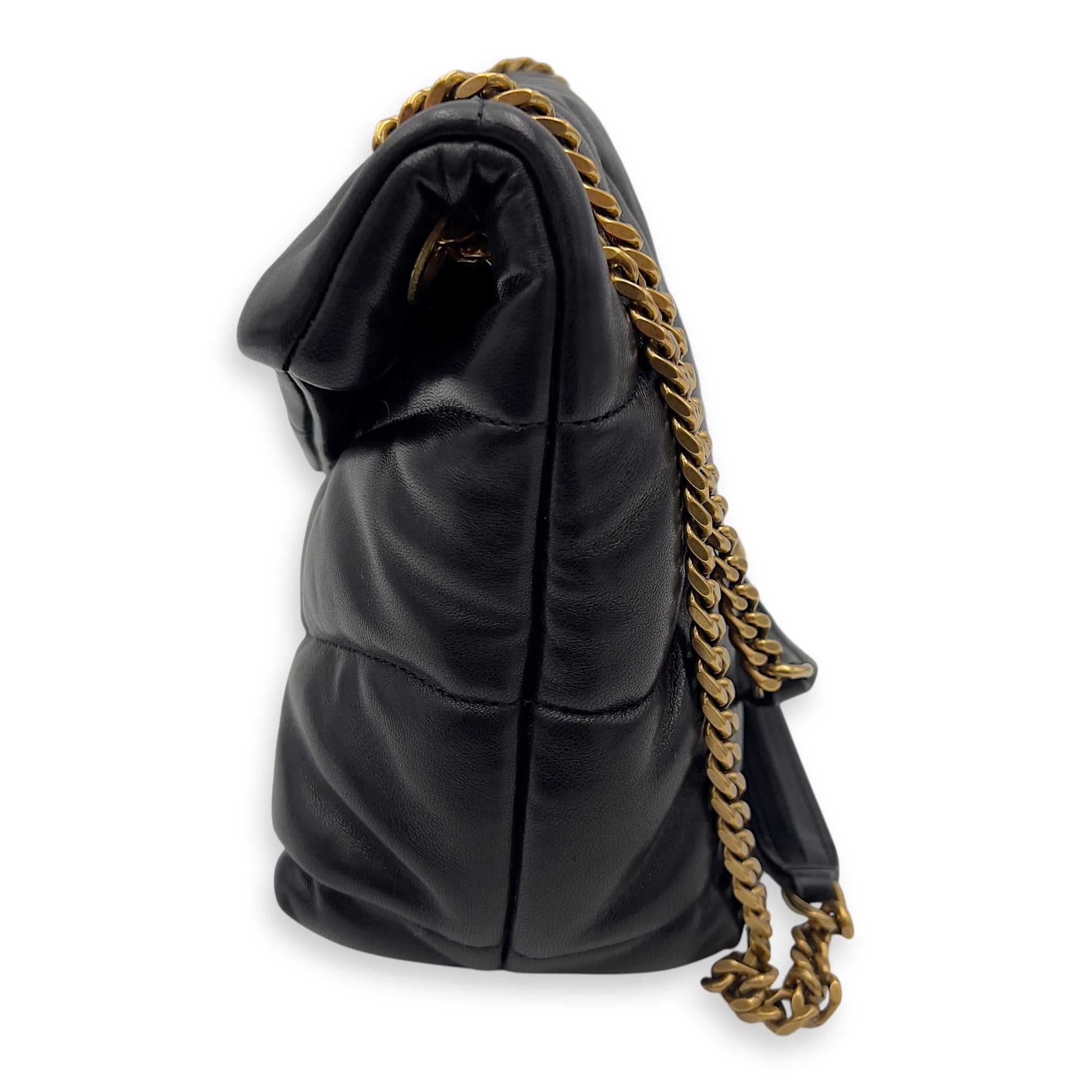 Saint Laurent Puffer Shoulder Bag Black in Calfskin, Gold hardware_4