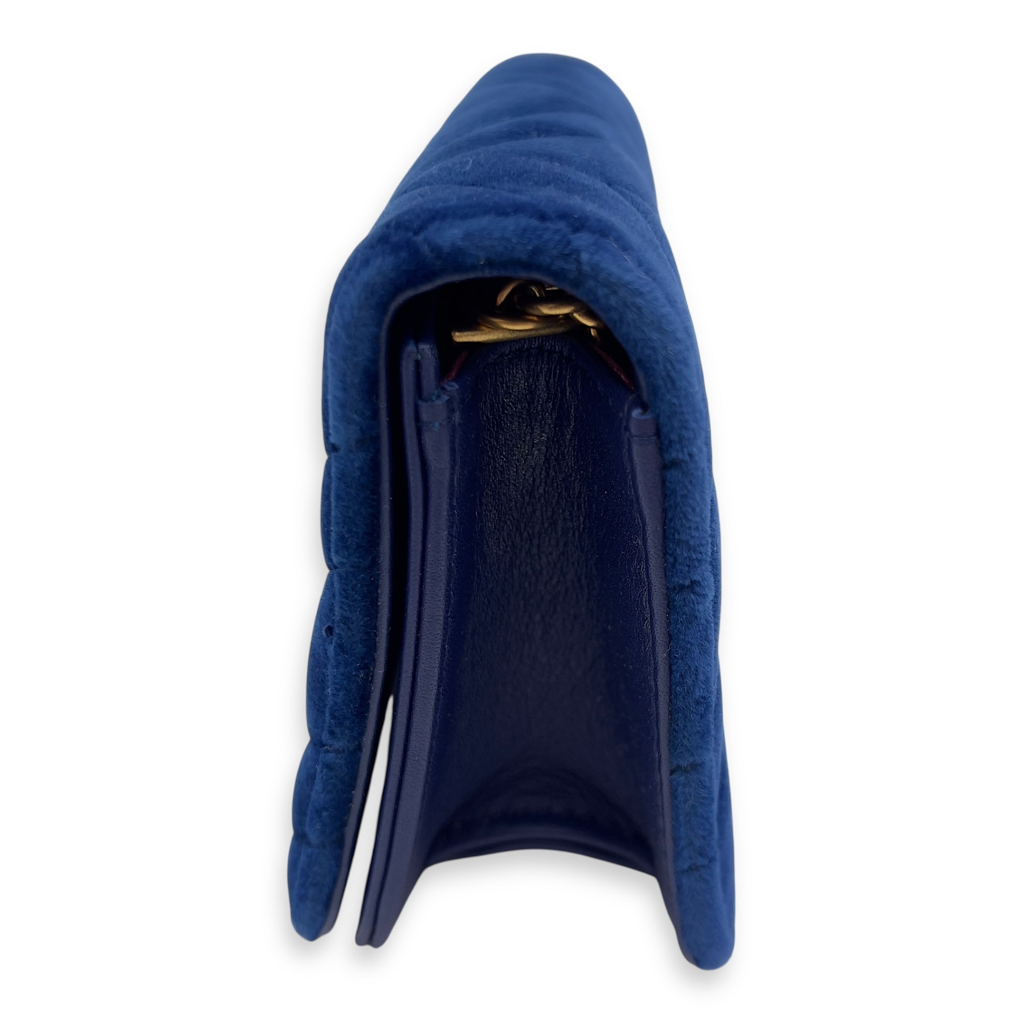 Gucci GG Marmont Mini Blue Crossbody Bag in Velvet, Gold hardware_5