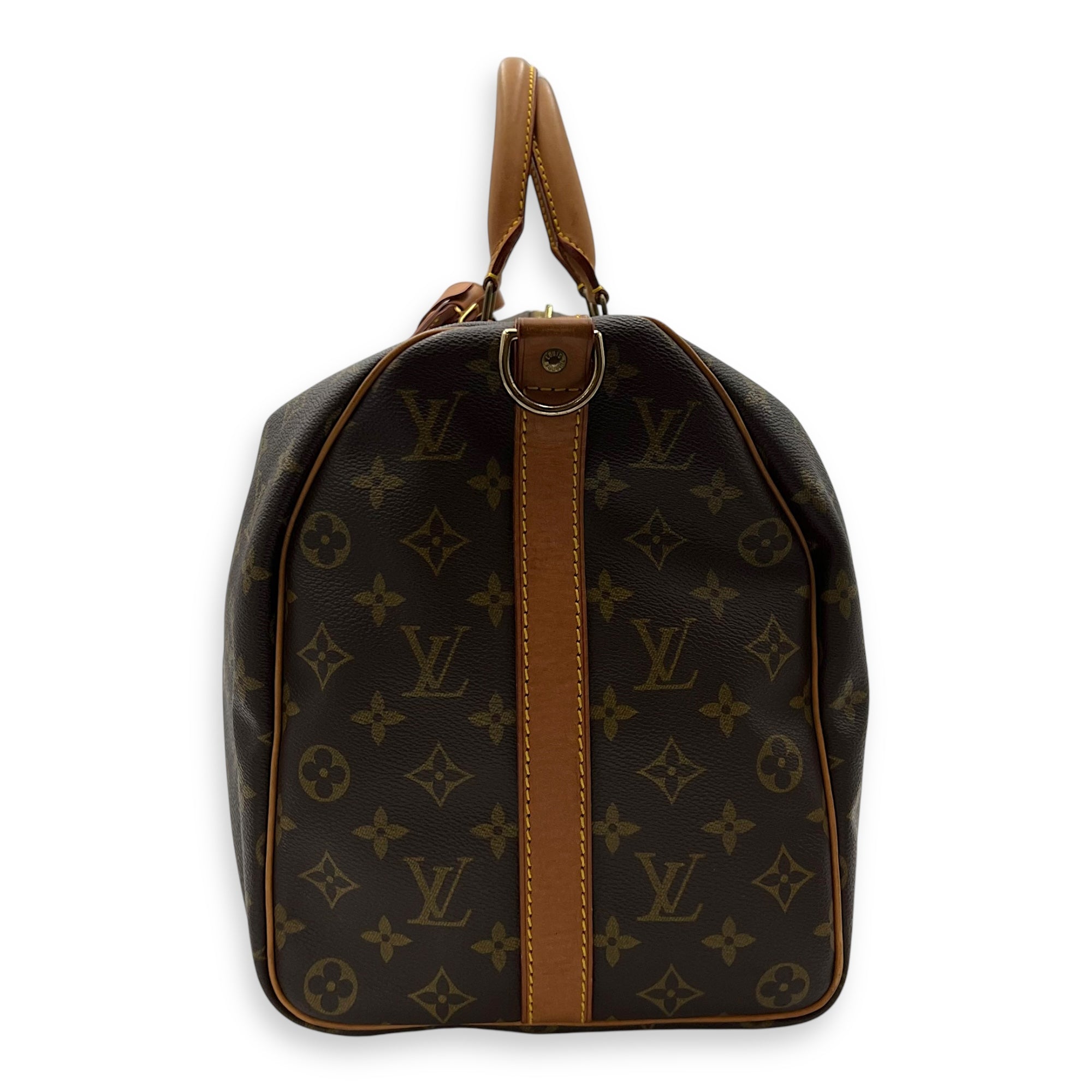 Louis Vuitton Keepall Top Handle Bag 45 Brown in Monogram Coated Canvas, Gold hardware_4