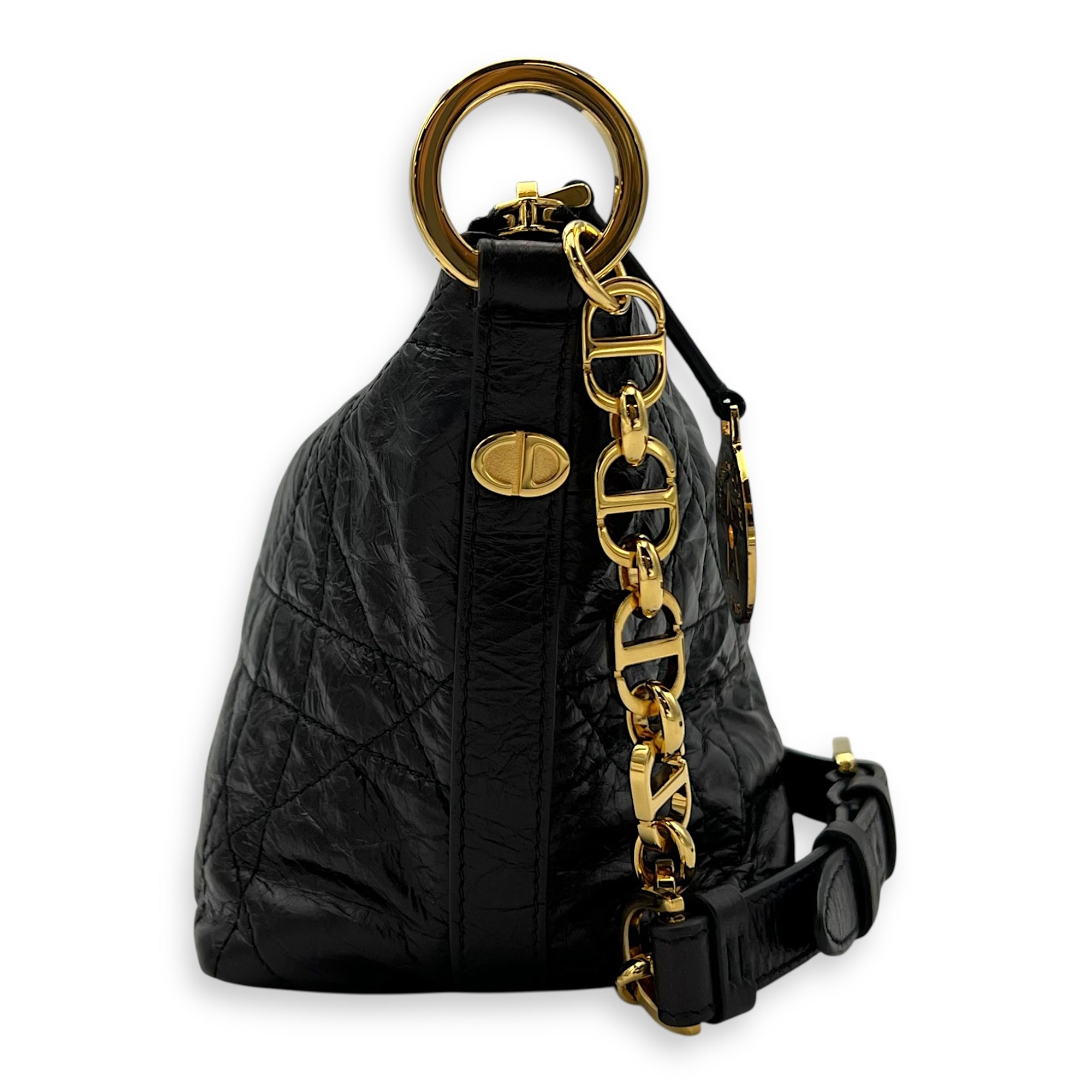 Christian Dior Hobostar Shoulder Bag Black in Calfskin, Gold hardware_4
