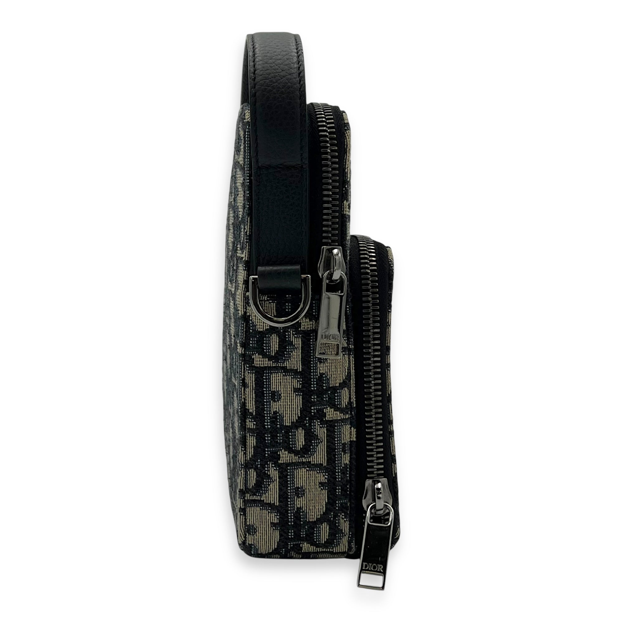 Christian Dior Oblique Crossbody Bag Blue in Jacquard, Silver hardware_4